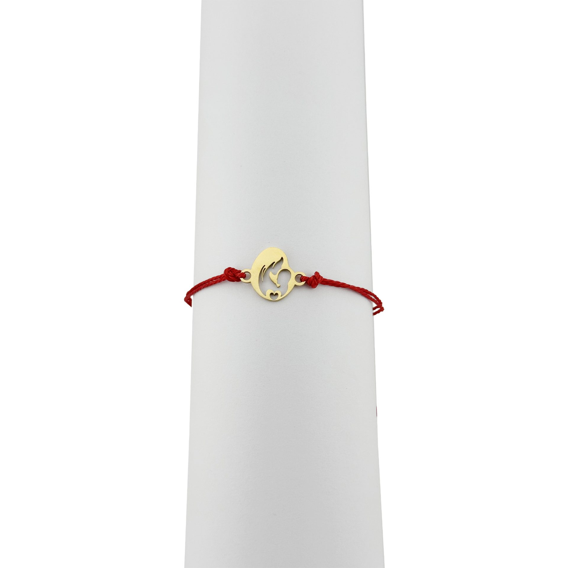 Bratara Martisor pentru Dama, Jolie, Model Mama cu Copil, Set 12 bucati, Pandativ din Inox Auriu, Snur Ajustabil Impletit, Rosu 3