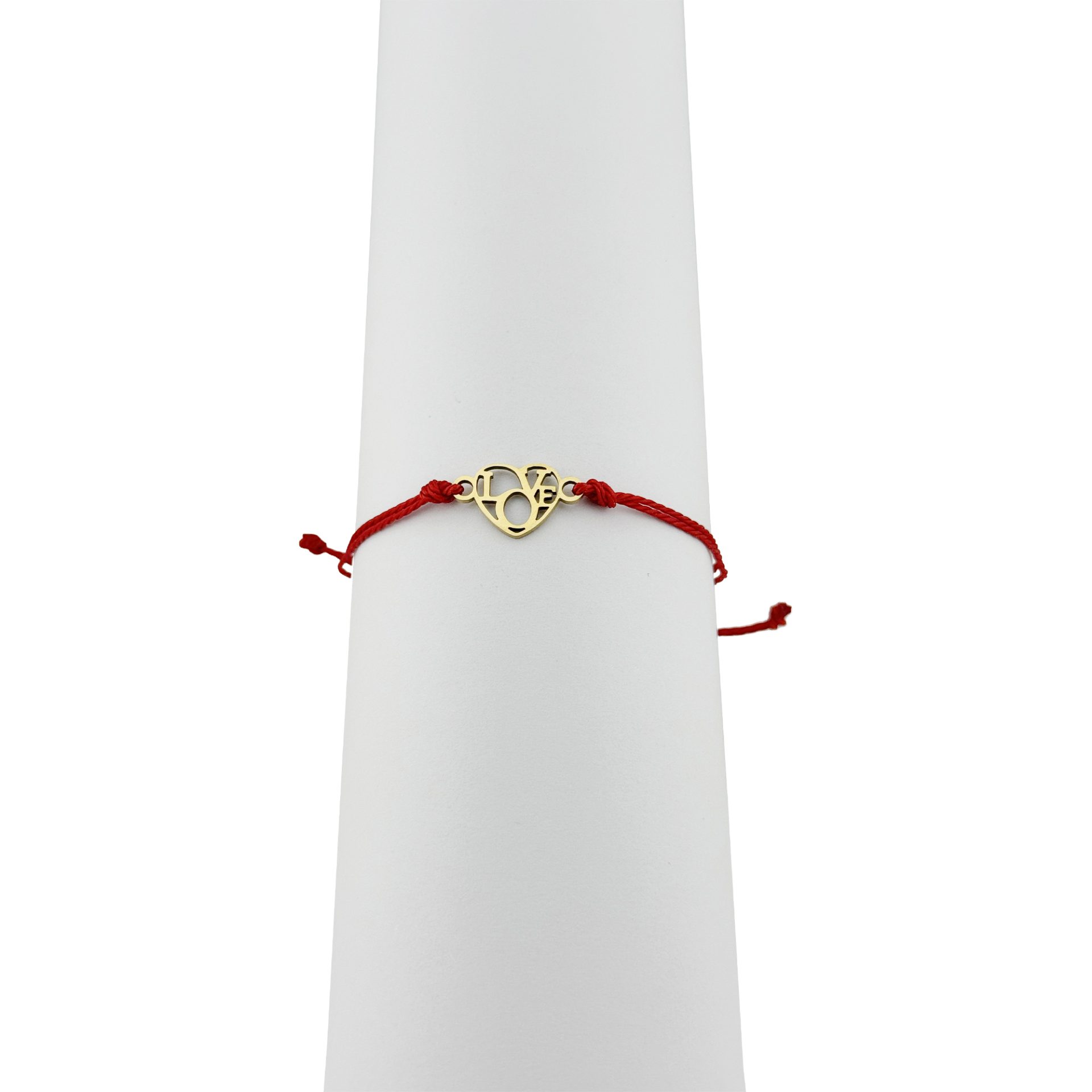 Bratara Martisor pentru Dama, Jolie, Model Love, Set 12 bucati, Pandativ din Inox Auriu, Snur Ajustabil Impletit, Rosu 3