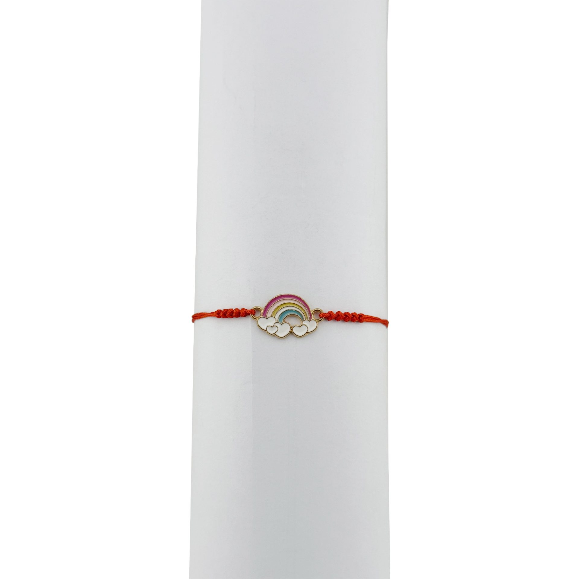 Bratara Martisor pentru Dama, Jolie, Model Curcubeu cu Inimi, Set 12 bucati, Pandativ din Inox Auriu, Snur Ajustabil Impletit, Rosu 3