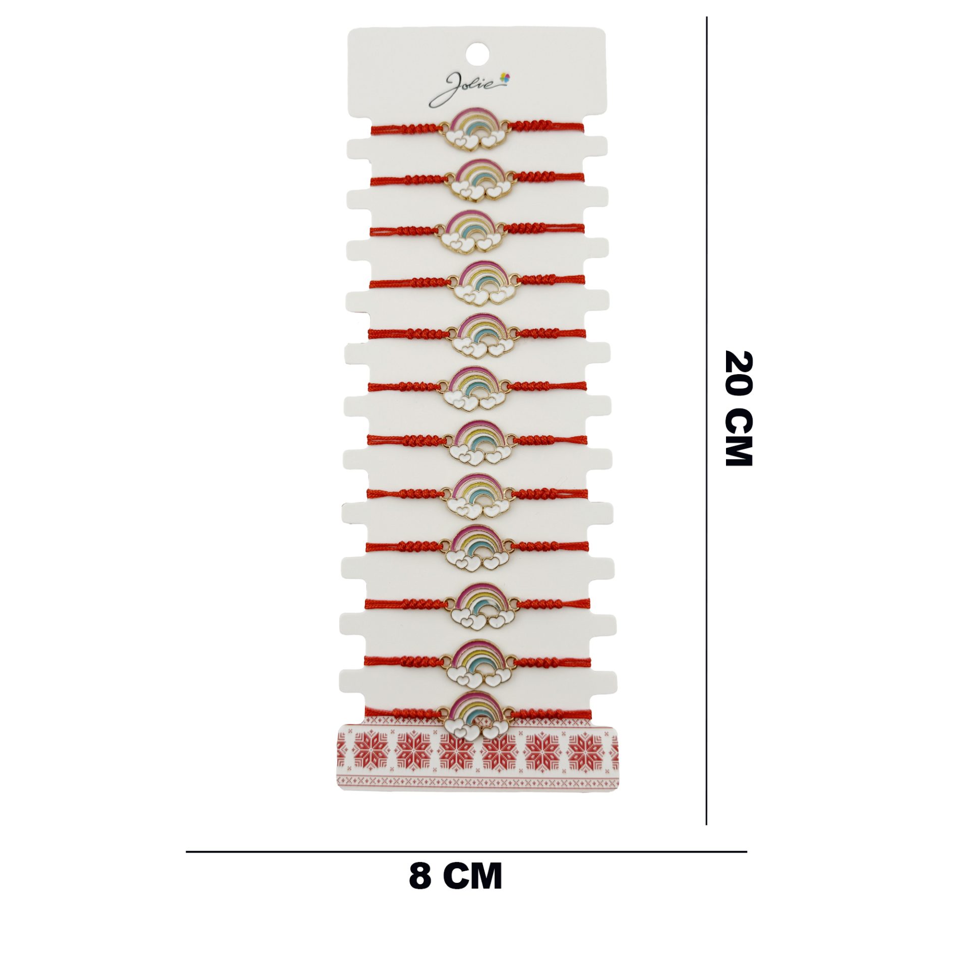 Bratara Martisor pentru Dama, Jolie, Model Curcubeu cu Inimi, Set 12 bucati, Pandativ din Inox Auriu, Snur Ajustabil Impletit, Rosu 2