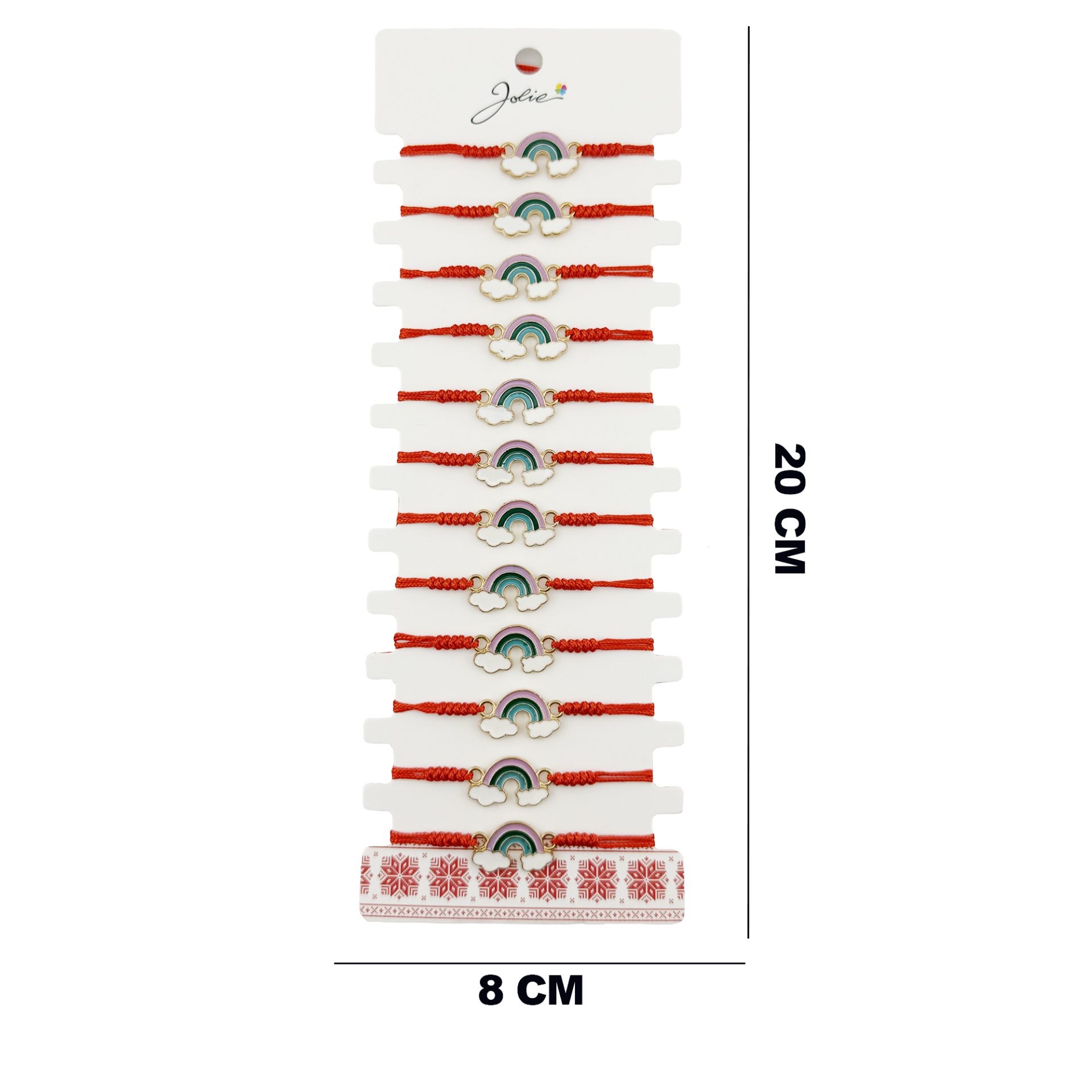 Bratara Martisor pentru Dama, Jolie, Model Curcubeu cu Nori, Set 12 bucati, Pandativ din Inox Auriu, Snur Ajustabil Impletit, Rosu 2