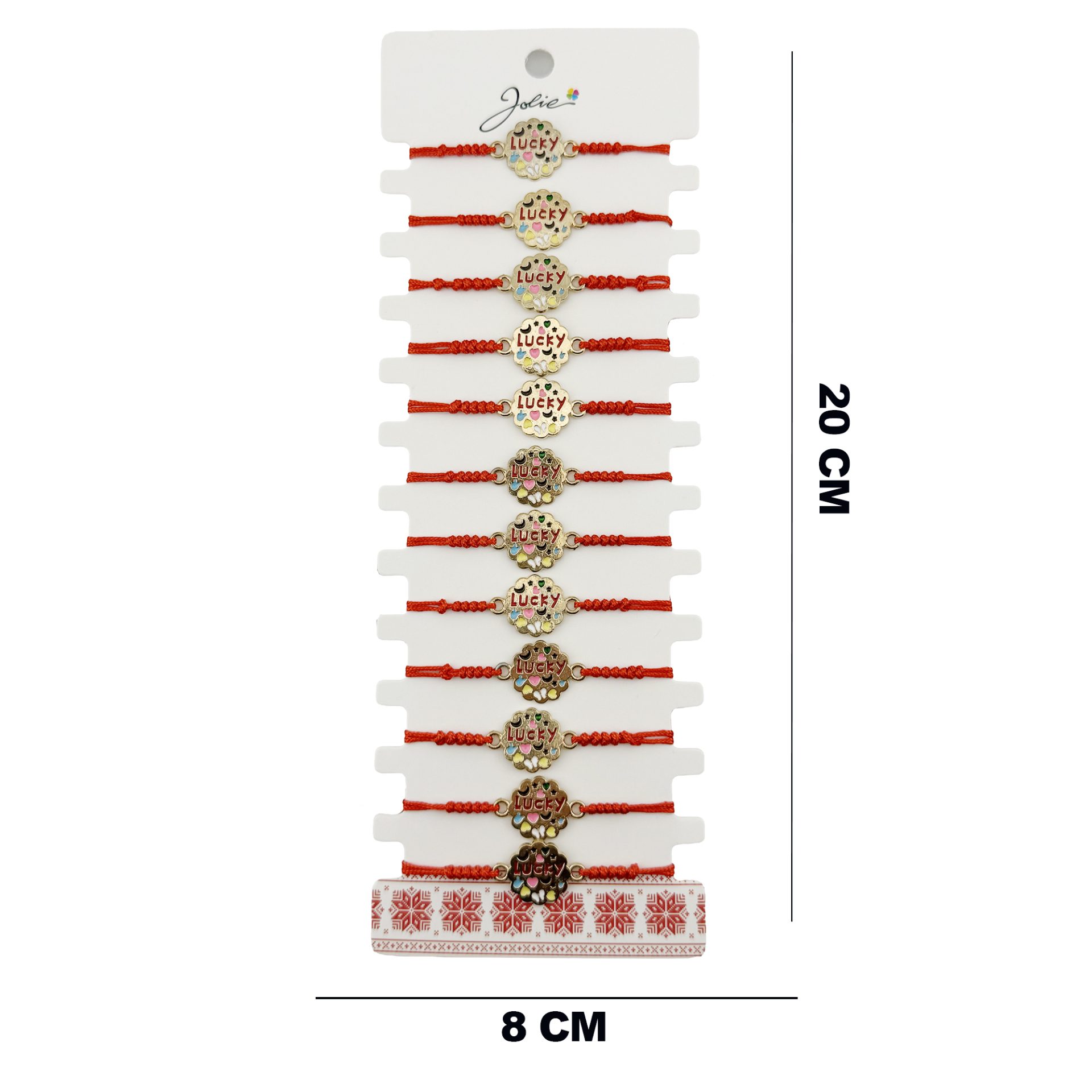Bratara Martisor pentru Dama, Jolie, Model Lucky, Set 12 bucati, Pandativ din Inox Auriu, Snur Ajustabil Impletit, Rosu 2