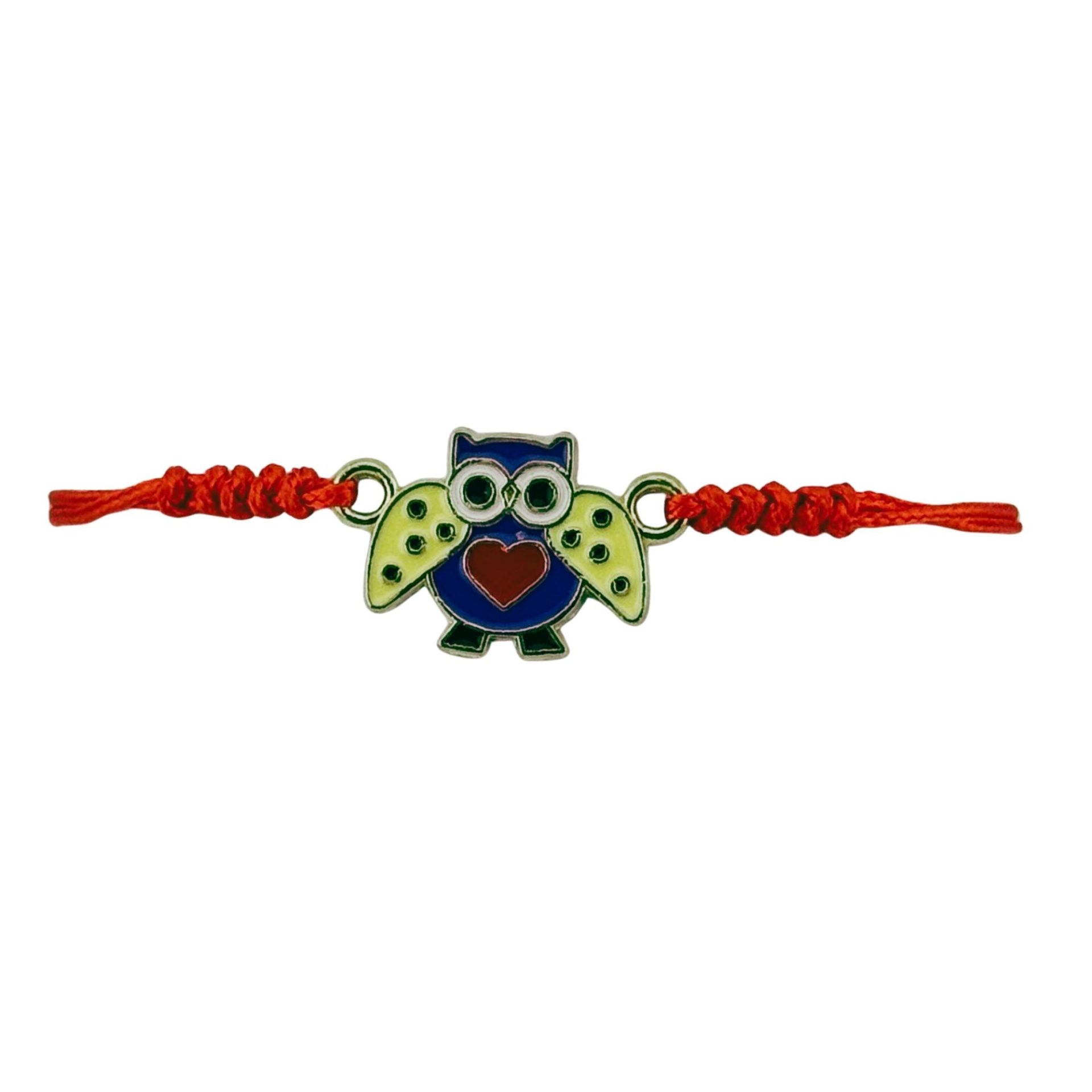 Martisor Bratara pentru Dama si Copii, Jolie, Model Bufnita Inteleapta cu Inimioara, Set 12 bucati, Pandantiv Emailat, Snur Reglabil, Rosu/Multicolor 2