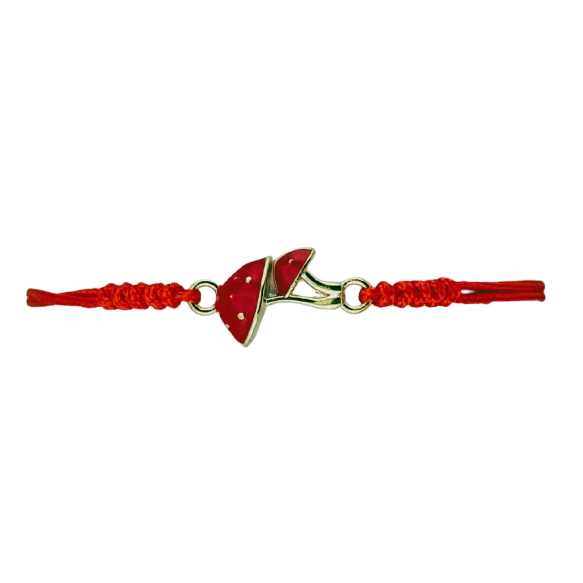 Martisor Bratara pentru Dama si Copii, Jolie, Model Ciupercute Norocoase, Set 12 bucati, Pandantiv Emailat, Snur Reglabil, Rosu 2