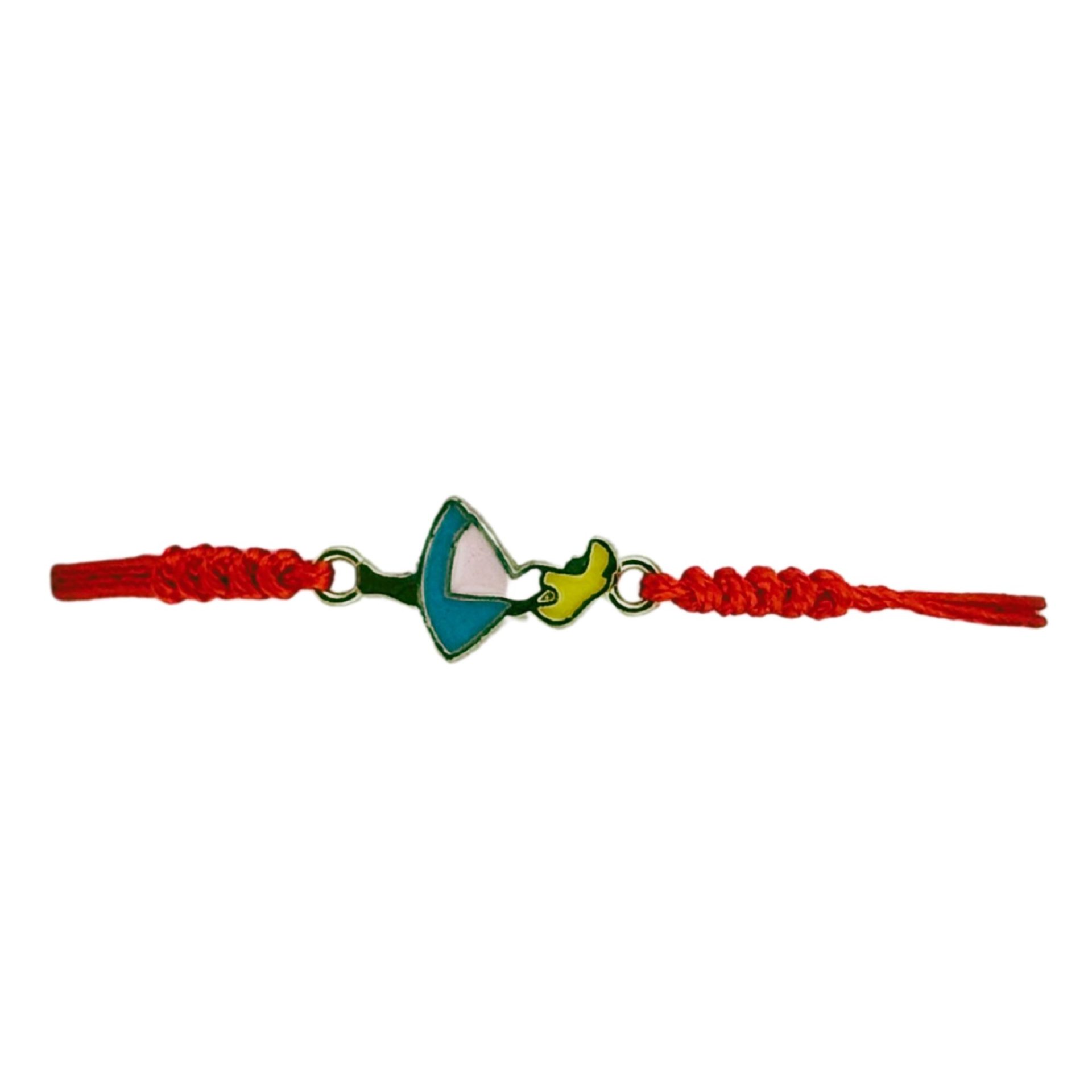 Martisor Bratara pentru Dama si Copii, Jolie, Model Fetita cu Pasare, Set 12 bucati, Pandantiv Emailat, Snur Reglabil, Rosu/Multicolor 2