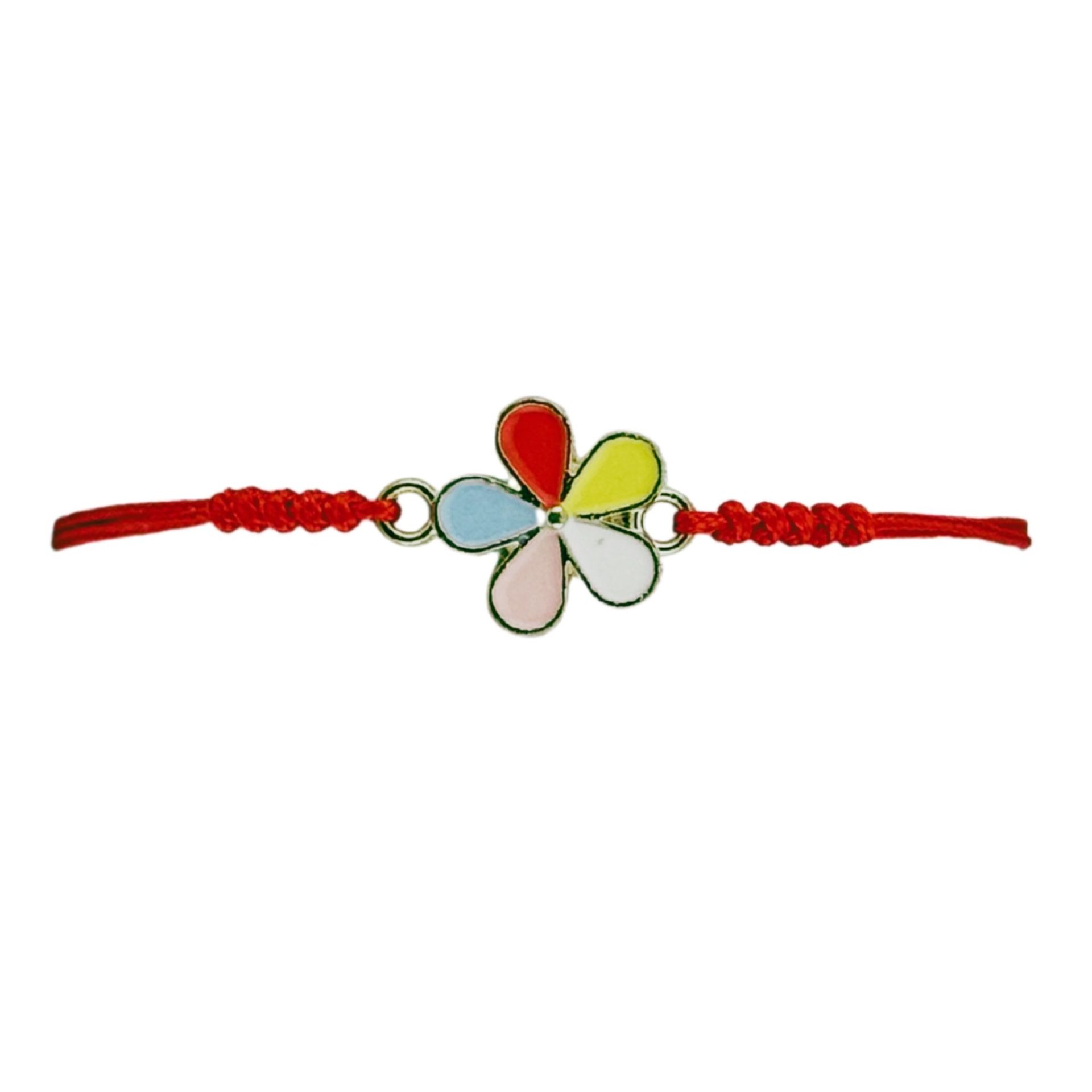 Martisor Bratara pentru Dama si Copii, Jolie, Model Floare Multicolora, Set 12 bucati, Pandantiv Emailat, Snur Reglabil, Rosu 2