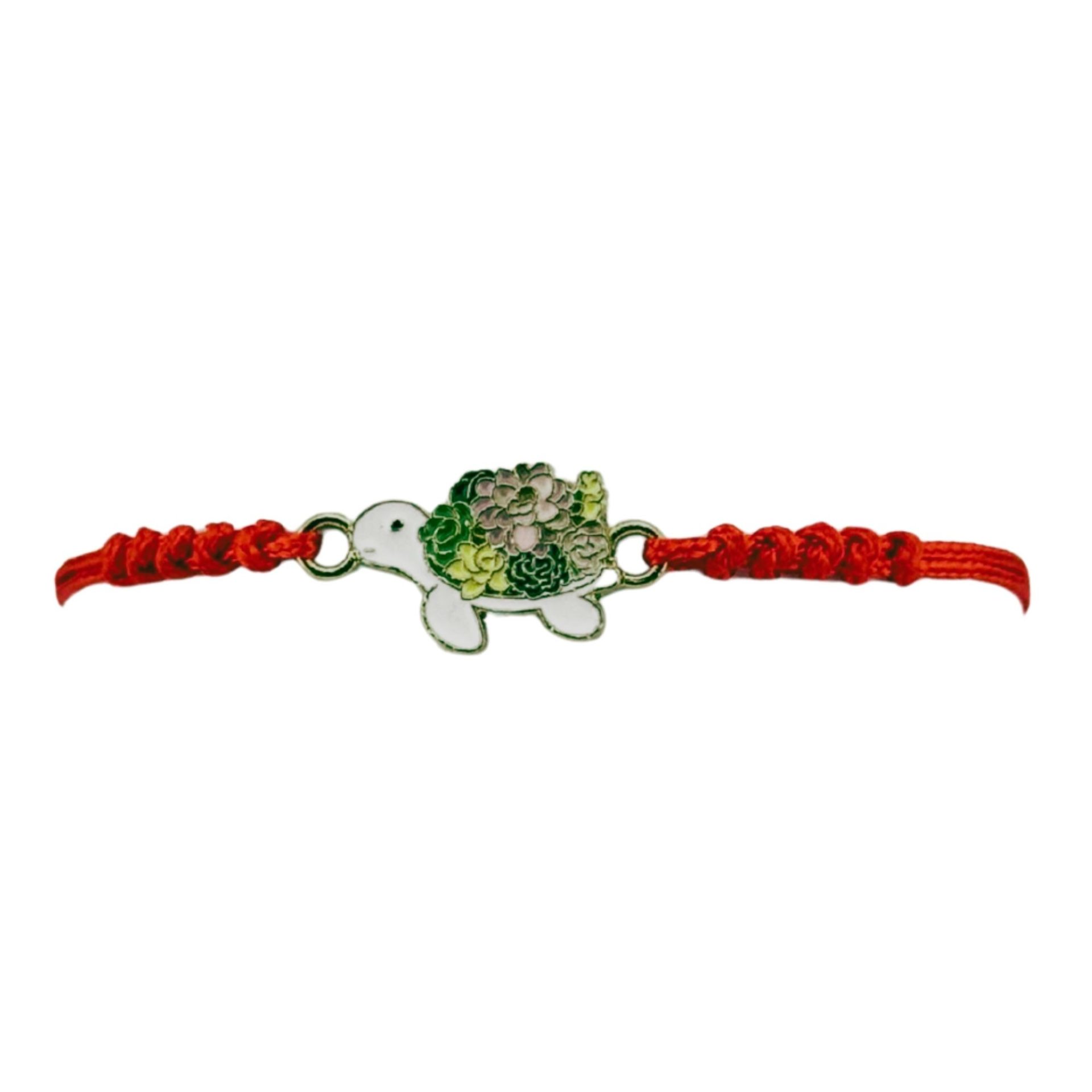 Martisor Bratara pentru Dama si Copii, Jolie, Model Broscuta Testoasa cu Carapace Florala, Set 12 bucati, Pandantiv Emailat, Snur Reglabil, Rosu/Verde 2