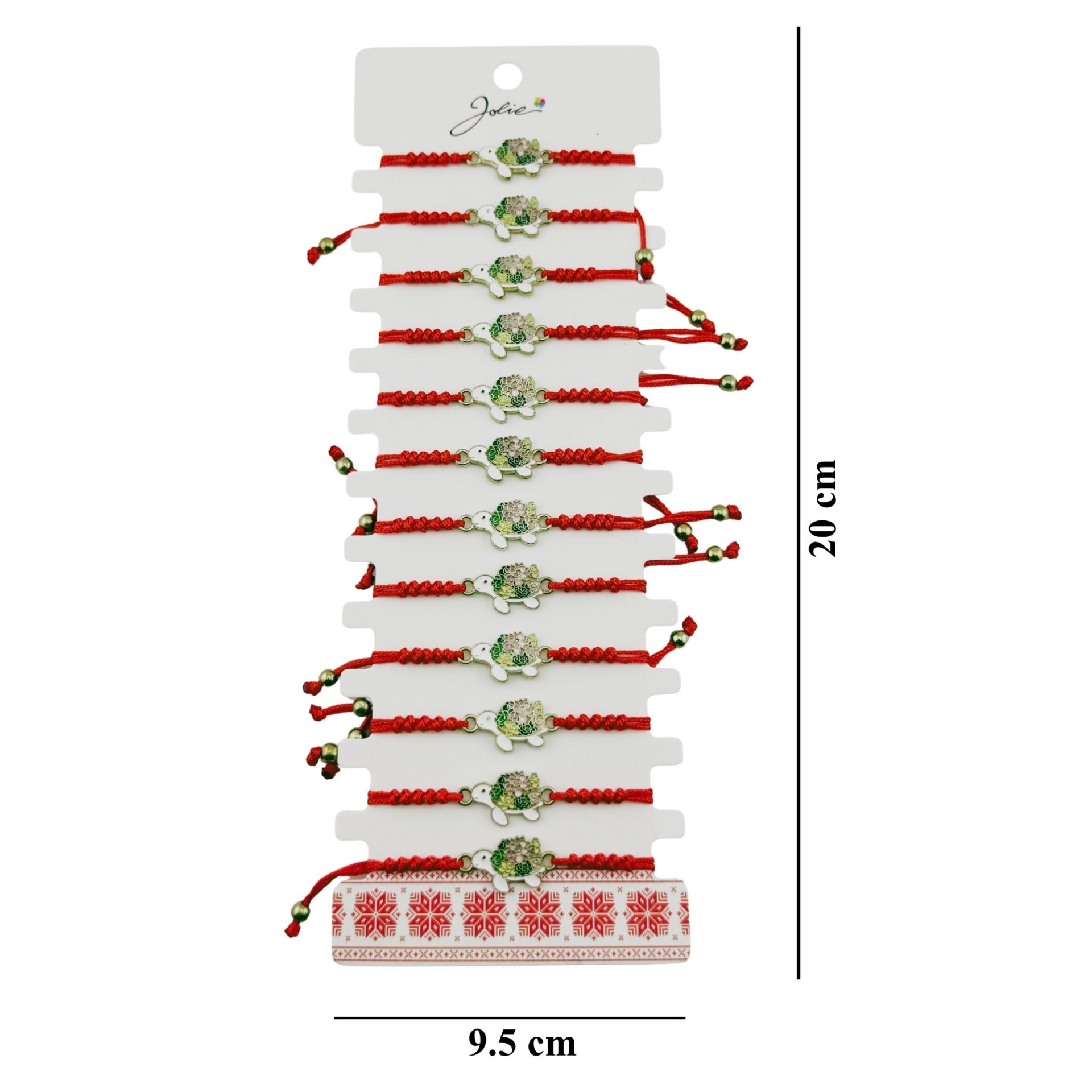 Martisor Bratara pentru Dama si Copii, Jolie, Model Broscuta Testoasa cu Carapace Florala, Set 12 bucati, Pandantiv Emailat, Snur Reglabil, Rosu/Verde 3