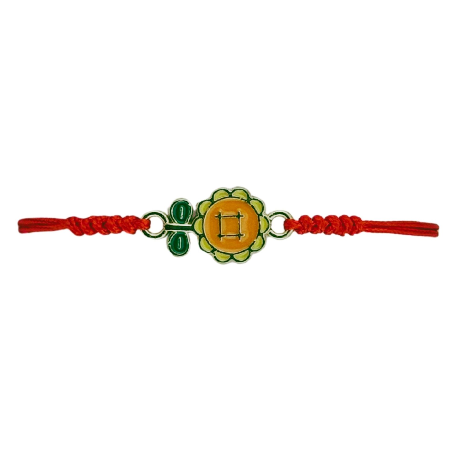 Martisor Bratara pentru Dama si Copii, Jolie, Model Floare cu Nasturel, Set 12 bucati, Pandantiv Emailat, Snur Reglabil, Portocaliu/Verde 2