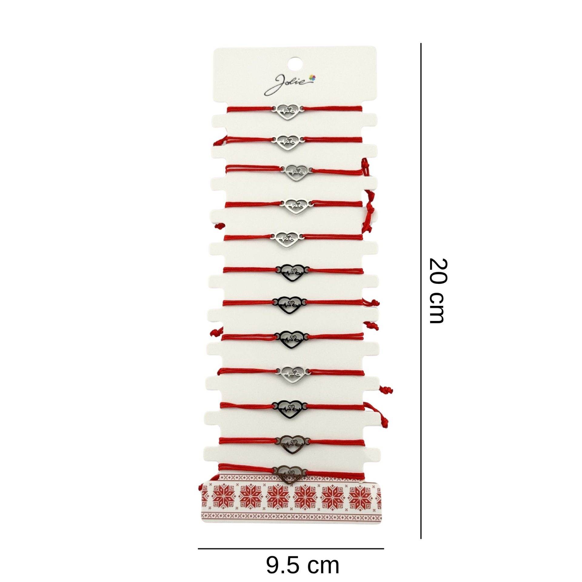 Bratara Martisor pentru Dama, Jolie, Model Inima, Set 12 bucati, Pandativ Argintiu din Inox cu Snur Rosu Ajustabil 2