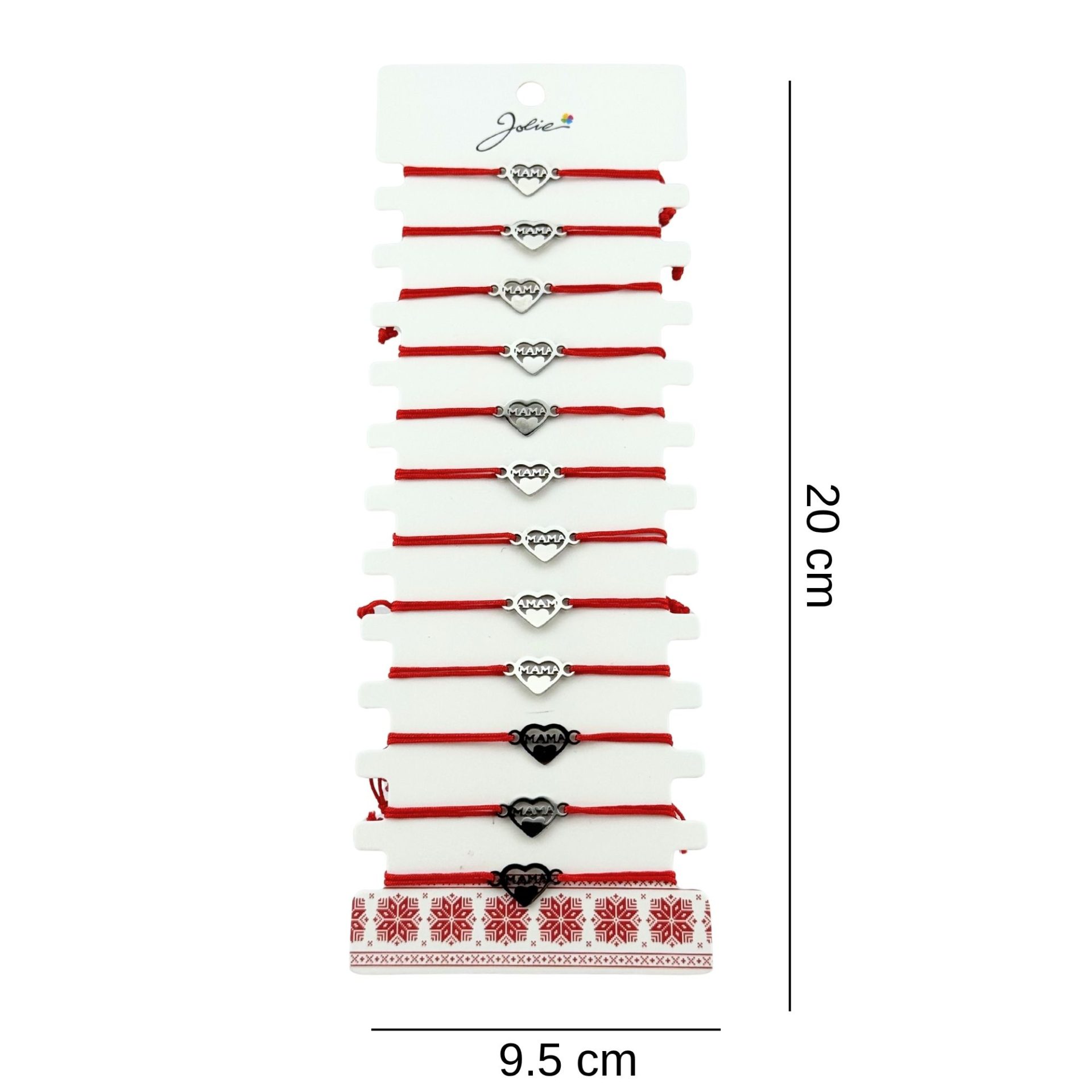 Bratara Martisor pentru Dama, Jolie, Model Inima cu Text Mama, Set 12 bucati, Pandativ Argintiu din Inox cu Snur Rosu Ajustabil 3