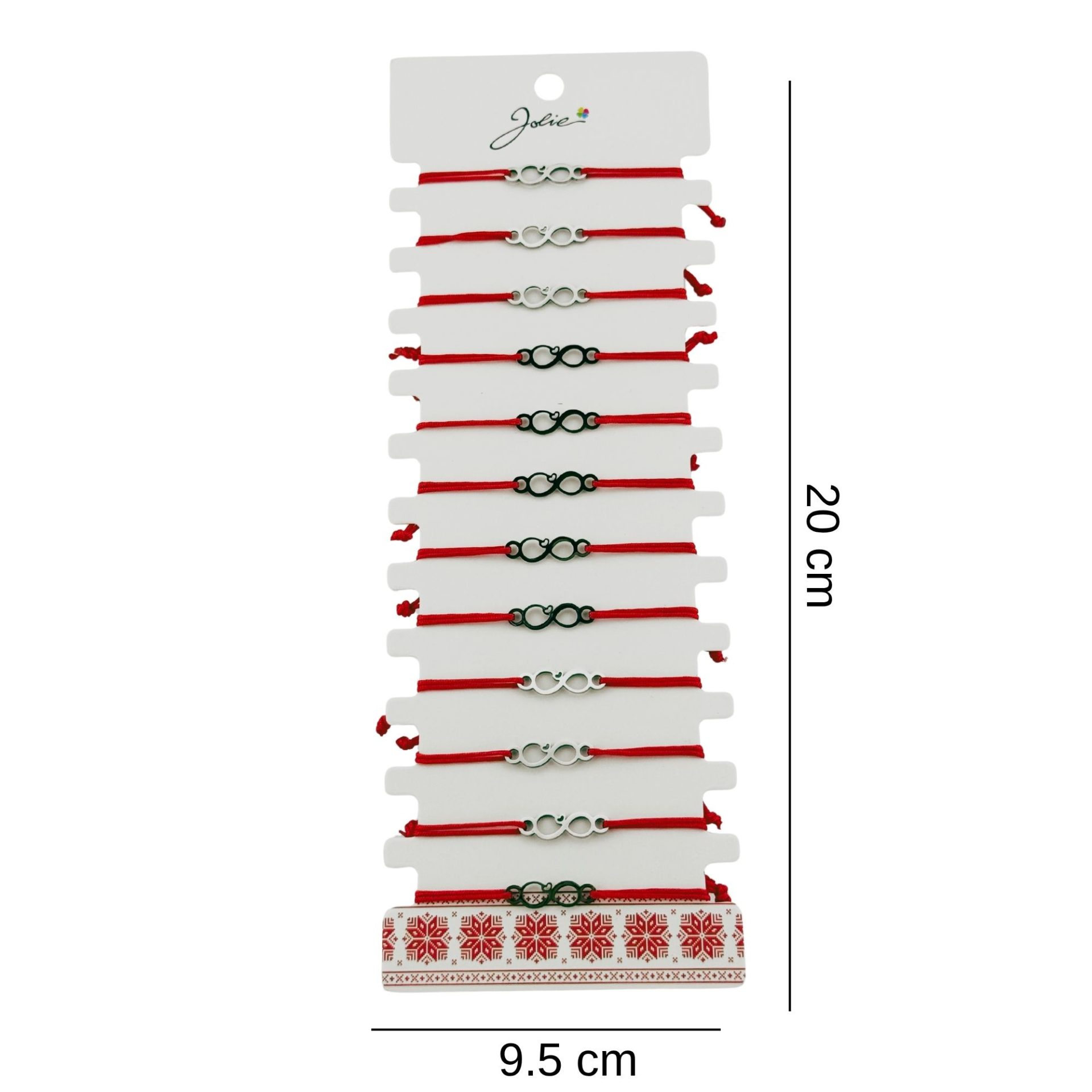 Bratara Martisor pentru Dama, Jolie, Model Infinit, Set 12 bucati, Pandativ Argintiu din Inox cu Snur Rosu Ajustabil 3