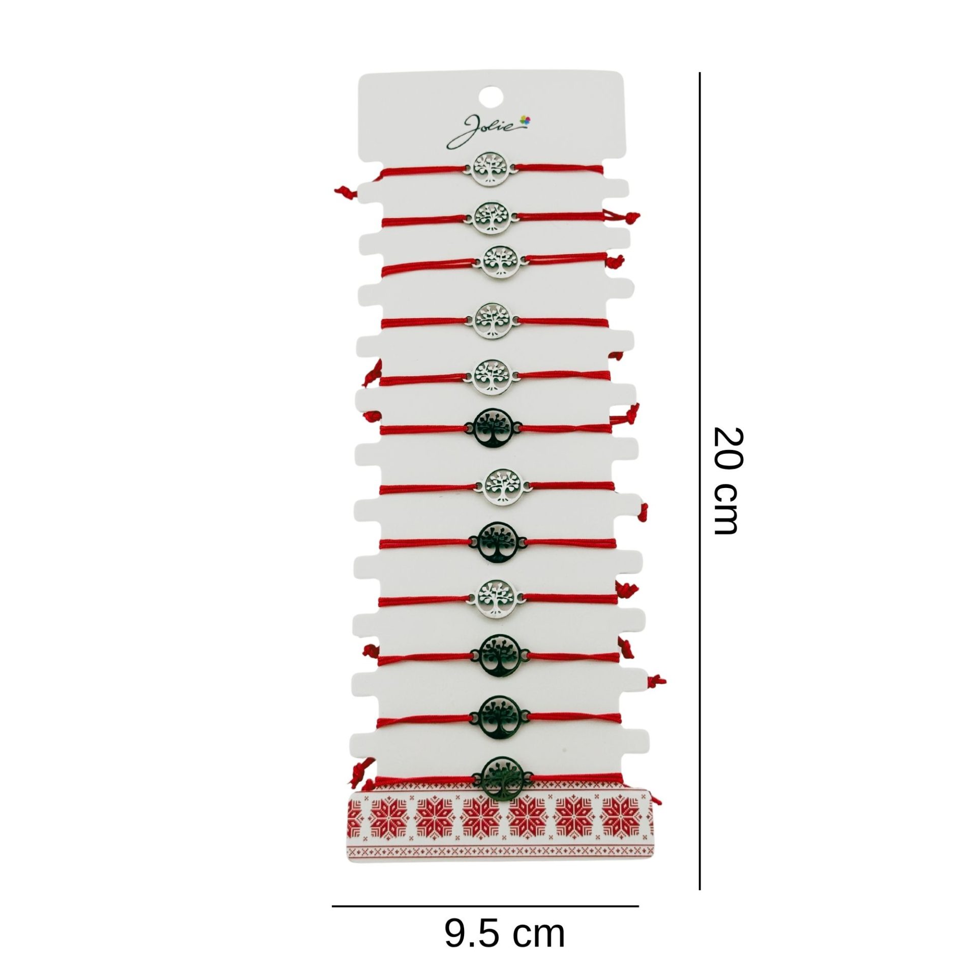 Bratara Martisor pentru Dama, Jolie, Model Copac in Cerc, Set 12 bucati, Pandativ Argintiu din Inox cu Snur Rosu Ajustabil 2