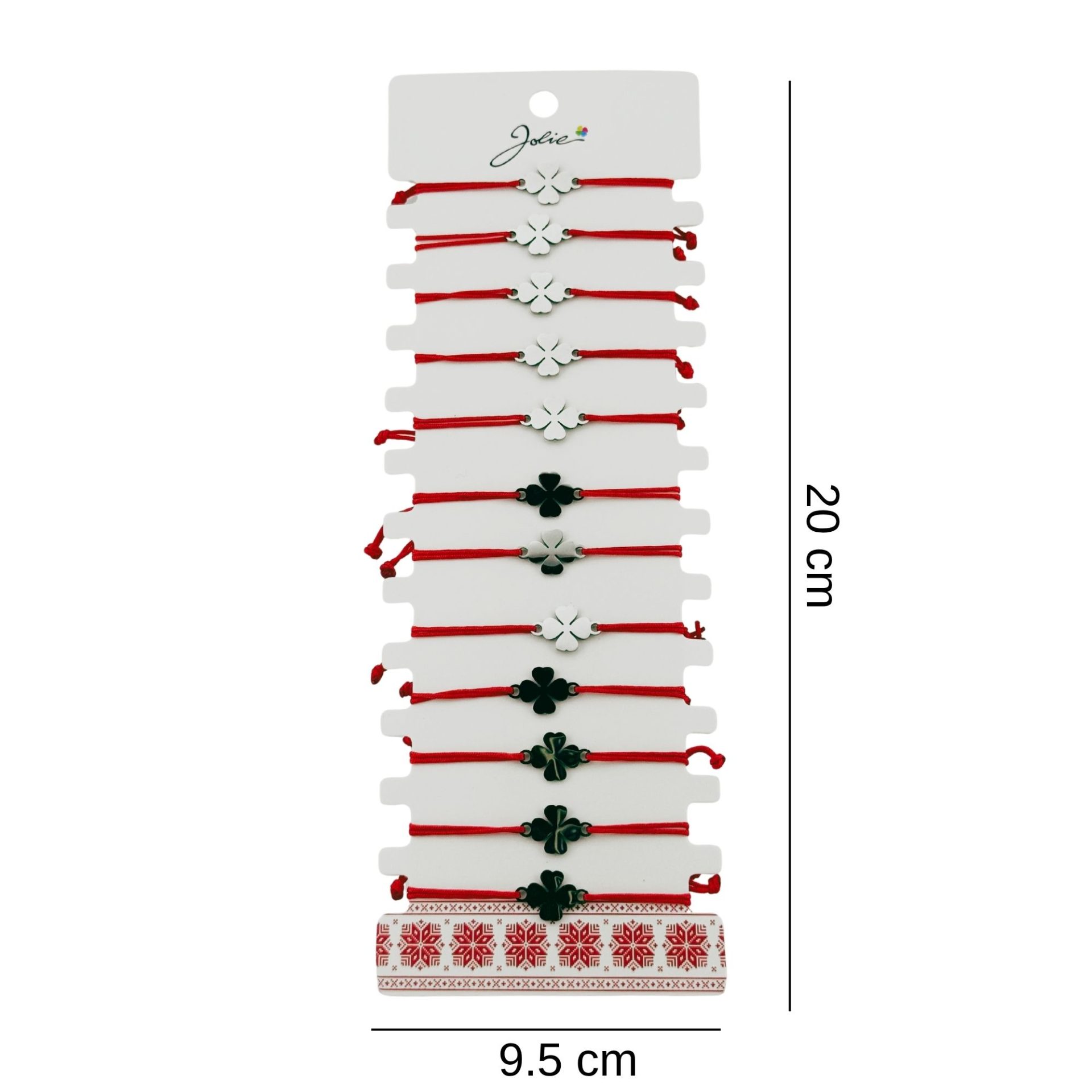 Bratara Martisor pentru Dama, Jolie, Model Trifoi cu 4 Foi, Set 12 bucati, Pandativ Argintiu din Inox cu Snur Rosu Ajustabil 2