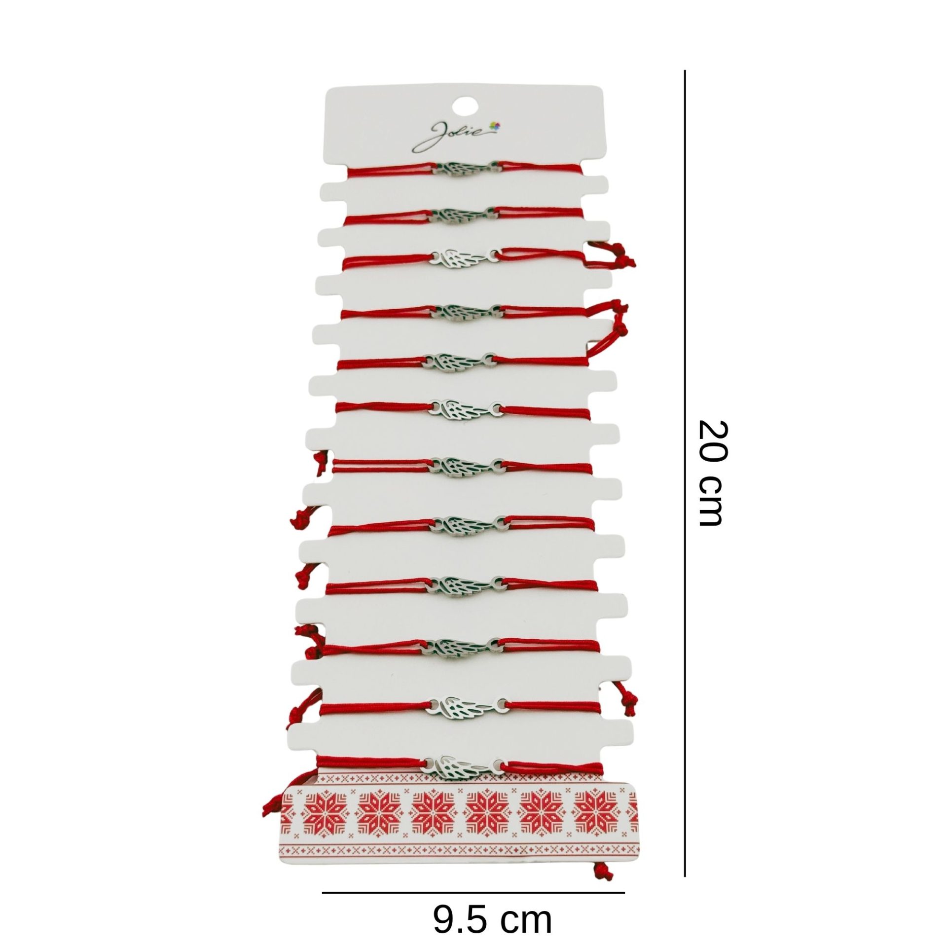 Bratara Martisor pentru Dama, Jolie, Model Aripa, Set 12 bucati, Pandativ Argintiu din Inox cu Snur Rosu Ajustabil 2