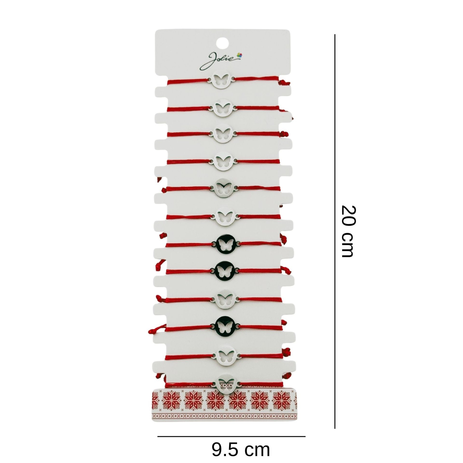 Bratara Martisor pentru Dama, Jolie, Model Fluture in Cerc, Set 12 bucati, Pandativ Argintiu din Inox cu Snur Rosu Ajustabil 2