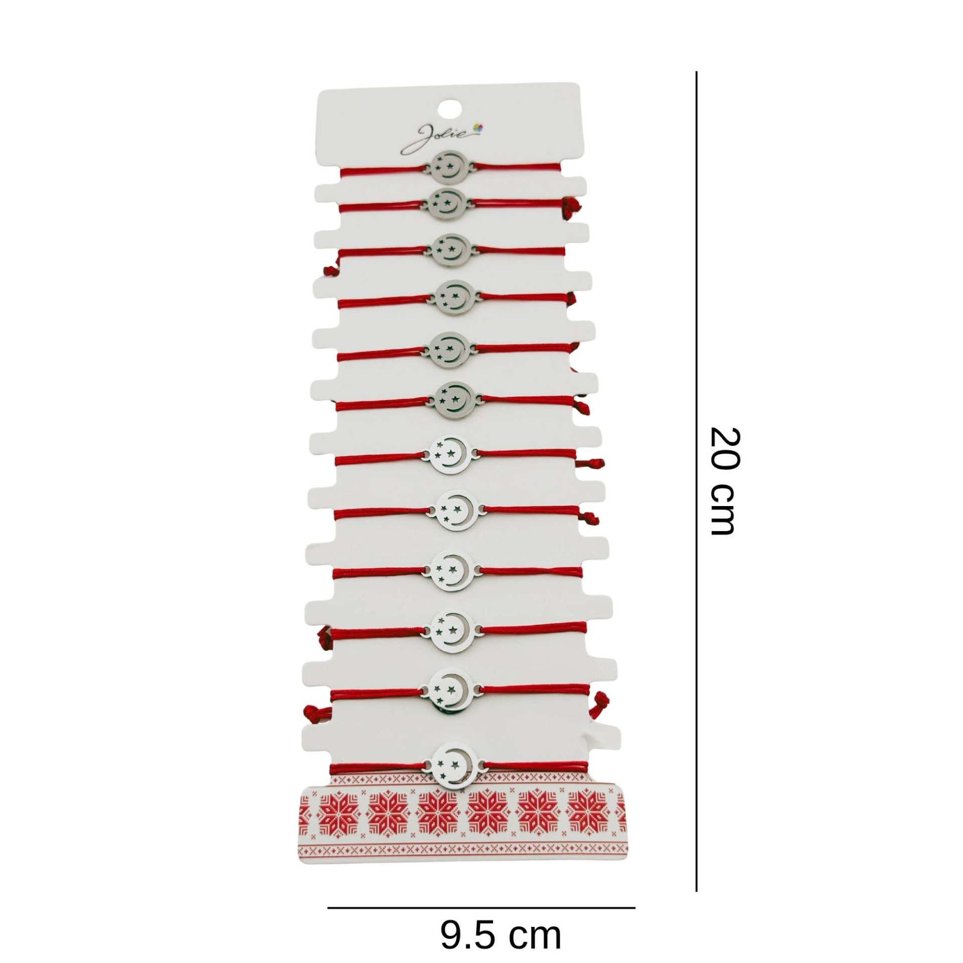 Bratara Martisor pentru Dama, Jolie, Model Luna in Cerc, Set 12 bucati, Pandativ Argintiu din Inox cu Snur Rosu Ajustabil 2
