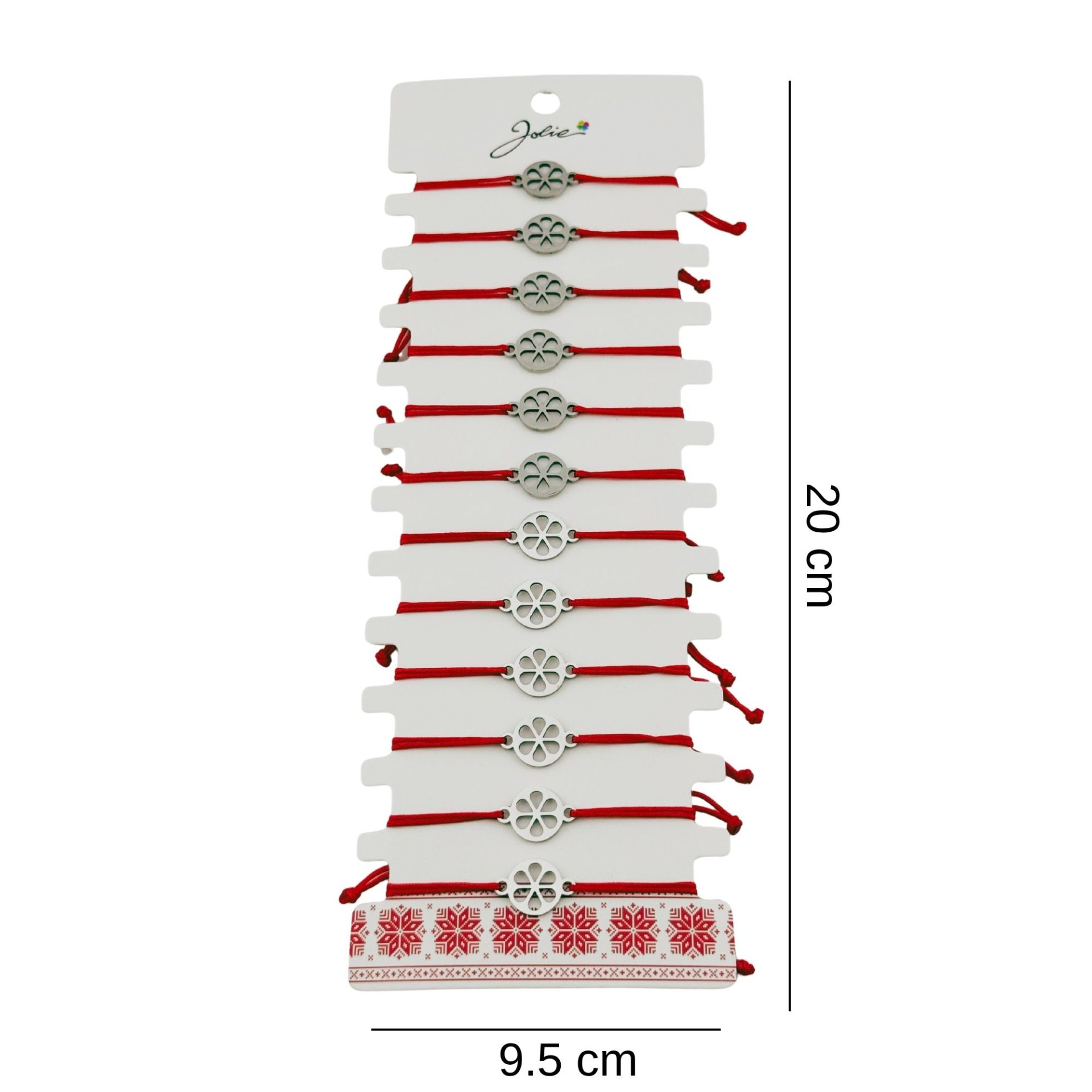 Bratara Martisor pentru Dama, Jolie, Model Floare in Cerc, Set 12 bucati, Pandativ Argintiu din Inox cu Snur Rosu Ajustabil 2