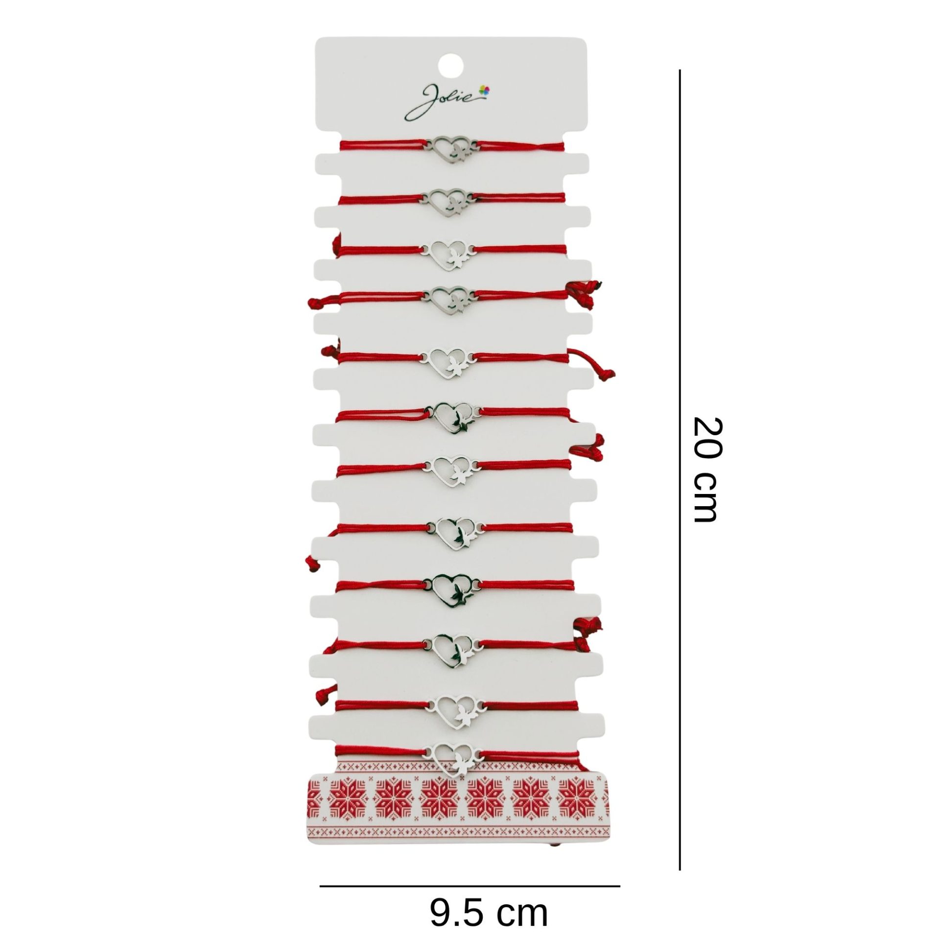 Bratara Martisor pentru Dama, Jolie, Model Inima cu Fluture, Set 12 bucati, Pandativ Argintiu din Inox cu Snur Rosu Ajustabil 2