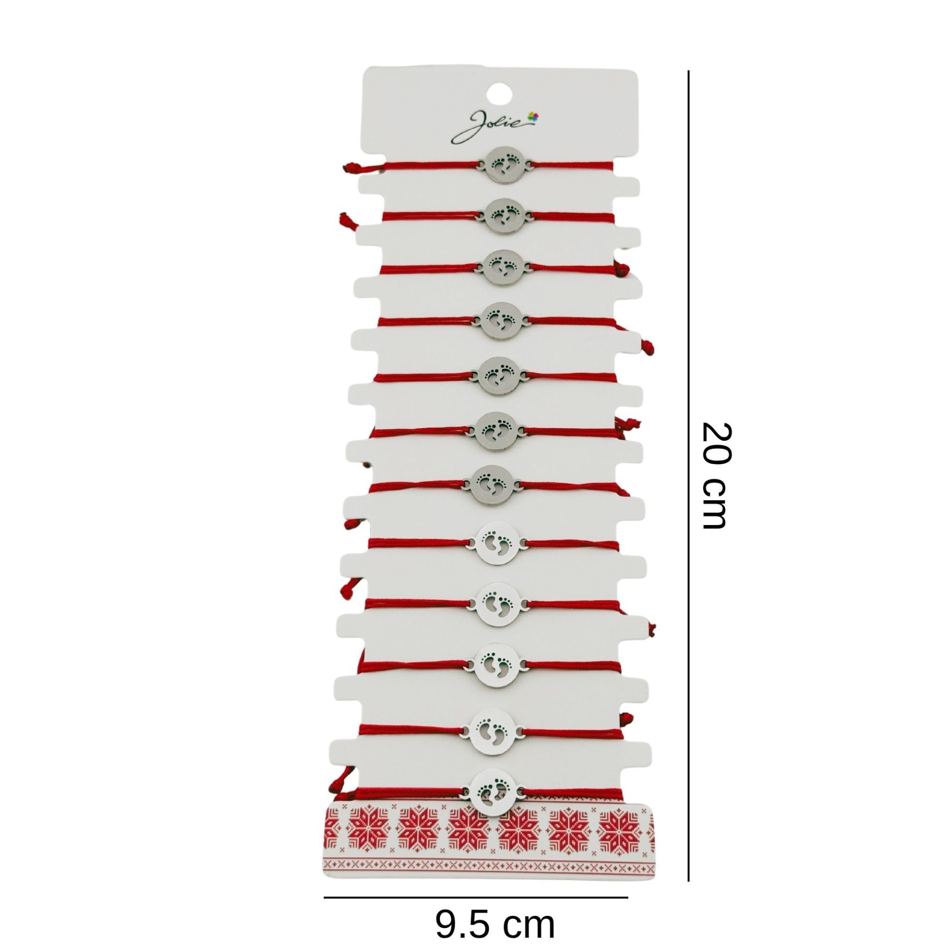 Bratara Martisor pentru Dama, Jolie, Model Talpi in Cerc, Set 12 bucati, Pandativ Argintiu din Inox cu Snur Rosu Ajustabil 2