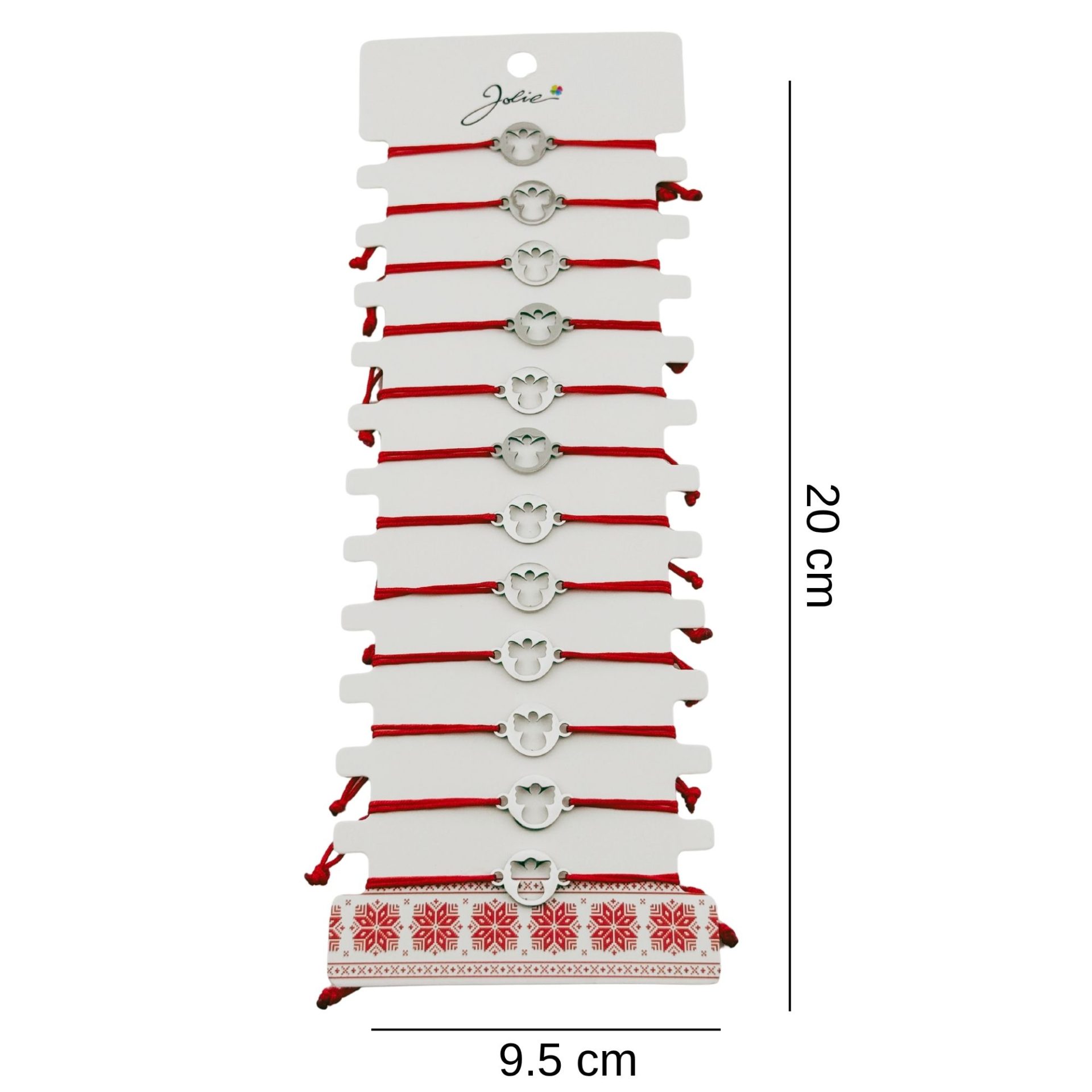 Bratara Martisor pentru Dama, Jolie, Model Inger in Cerc, Set 12 bucati, Pandativ Argintiu din Inox cu Snur Rosu Ajustabil 2