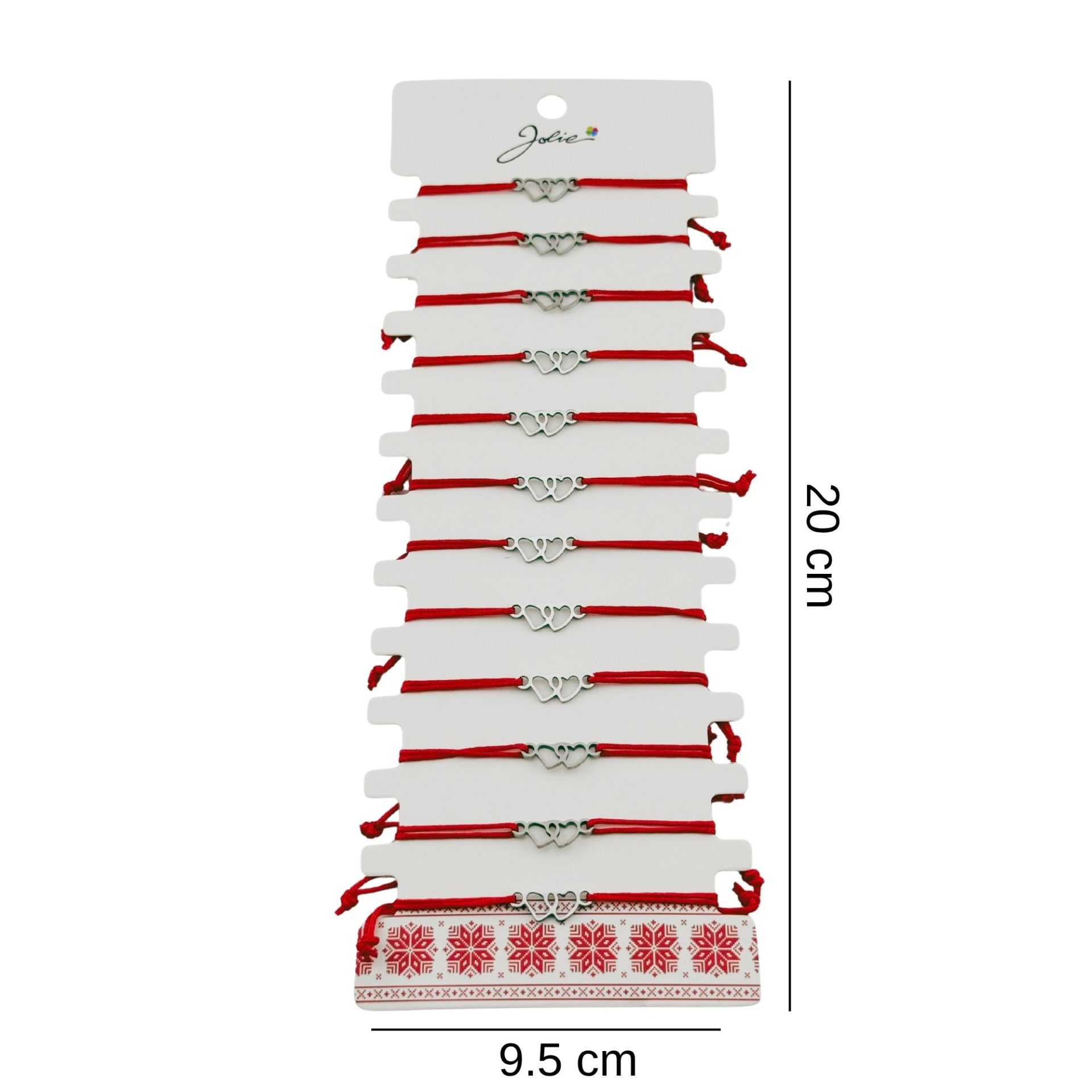 Bratara Martisor pentru Dama, Jolie, Model Doua Inimi, Set 12 bucati, Pandativ Argintiu din Inox cu Snur Rosu Ajustabil 2