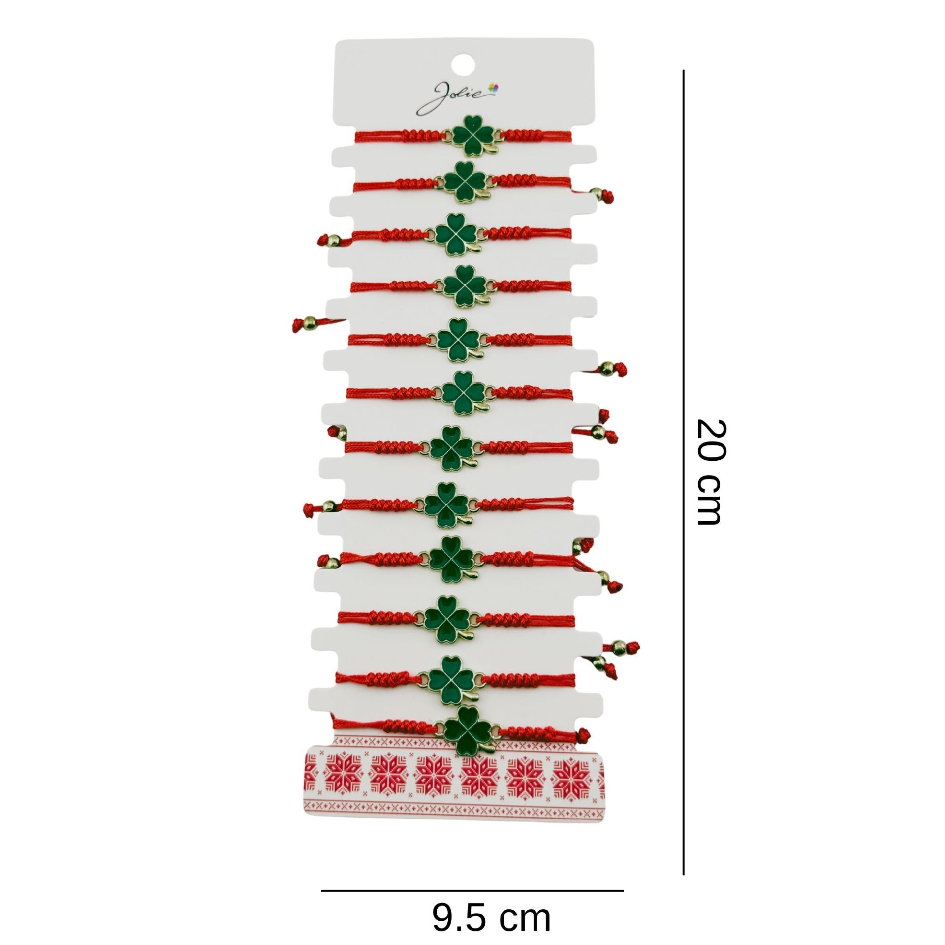 Bratara Martisor pentru Dama, Jolie, Model Trifoi, Set 12 bucati, Pandativ Auriu din Inox cu Snur Rosu Ajustabil 2