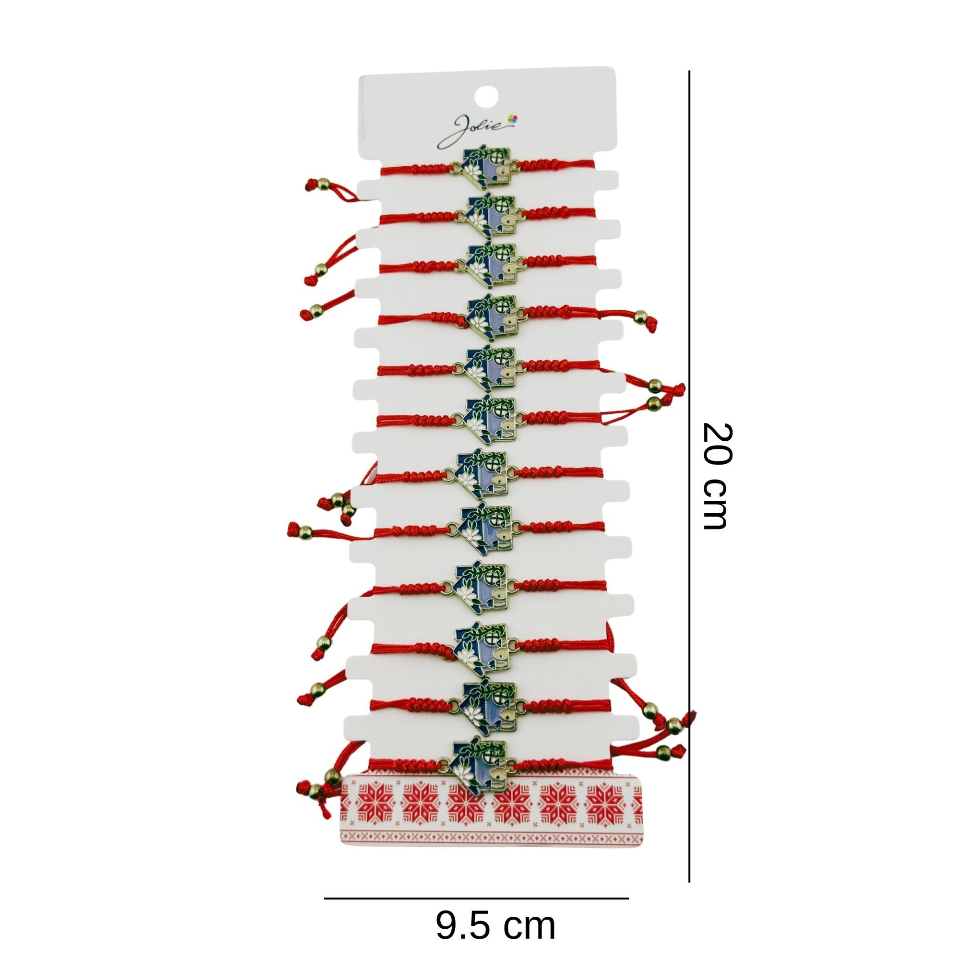 Bratara Martisor pentru Dama, Jolie, Model Casuta, Set 12 bucati, Pandativ Auriu din Inox cu Snur Rosu Ajustabil 2