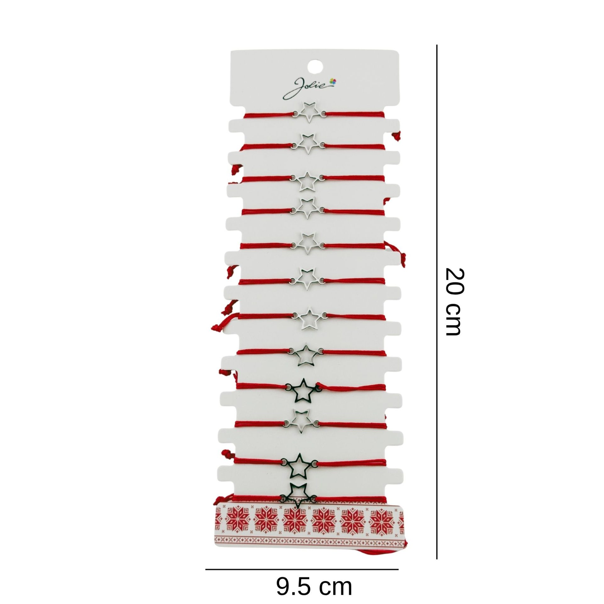 Bratara Martisor pentru Dama, Jolie, Model Stea, Set 12 bucati, Pandativ Argintiu din Inox cu Snur Rosu Ajustabil 2