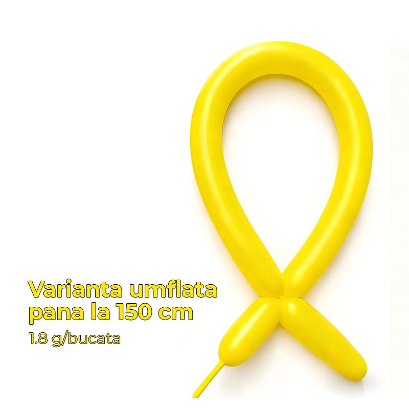 Baloane de Modelaj, Flippy, Set 50 bucati, Model Standard, din Latex, 30 x 1.5 cm, 1.8 g per unitate, pana la 150 cm, Galben