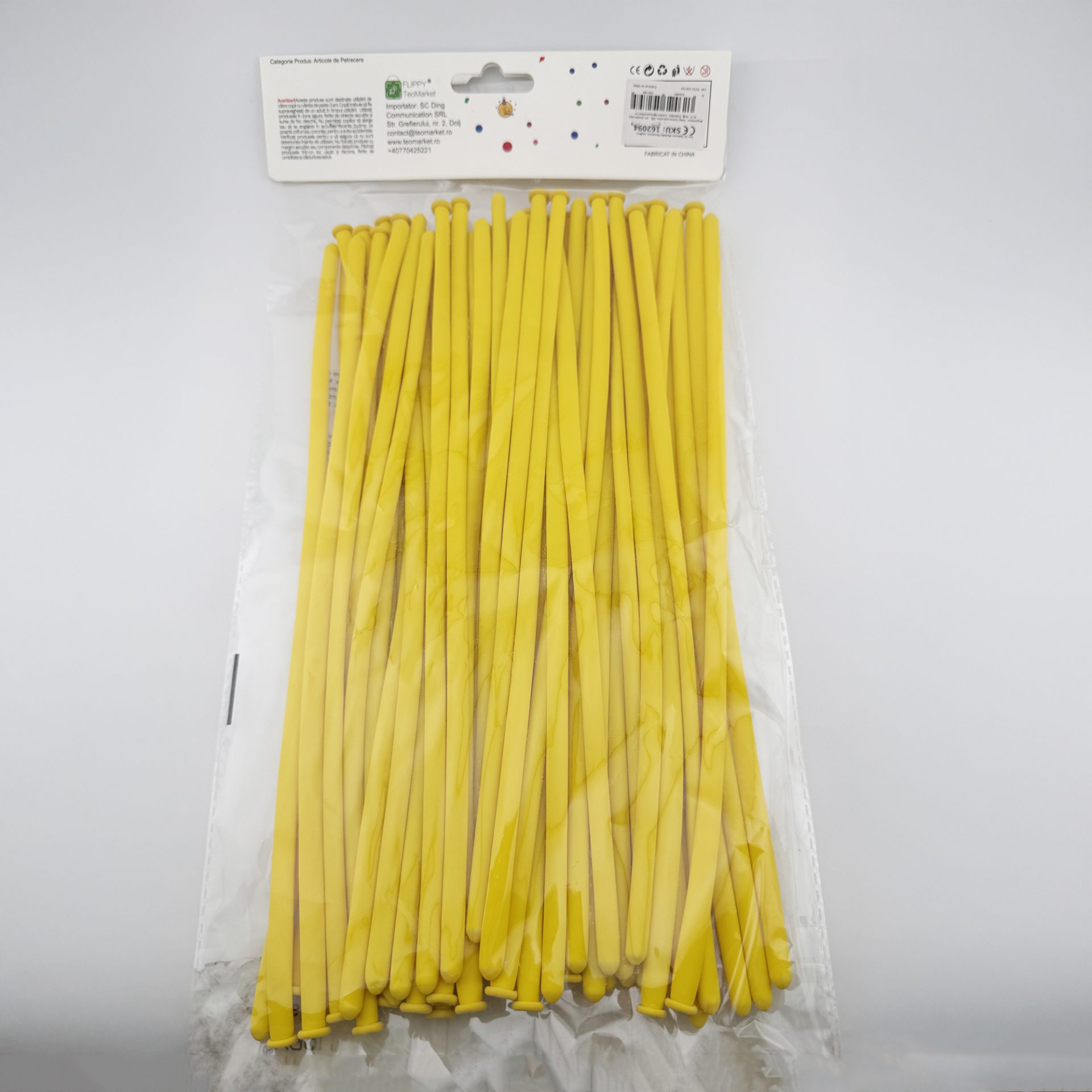 Baloane de Modelaj, Flippy, Set 50 bucati, Model Standard, din Latex, 30 x 1.5 cm, 1.8 g per unitate, pana la 150 cm, Galben