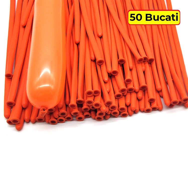 Baloane de Modelaj, Flippy, Set 50 bucati, Model Standard, din Latex, 30 x 1.5 cm, 1.8 g per unitate, pana la 150 cm, Portocaliu
