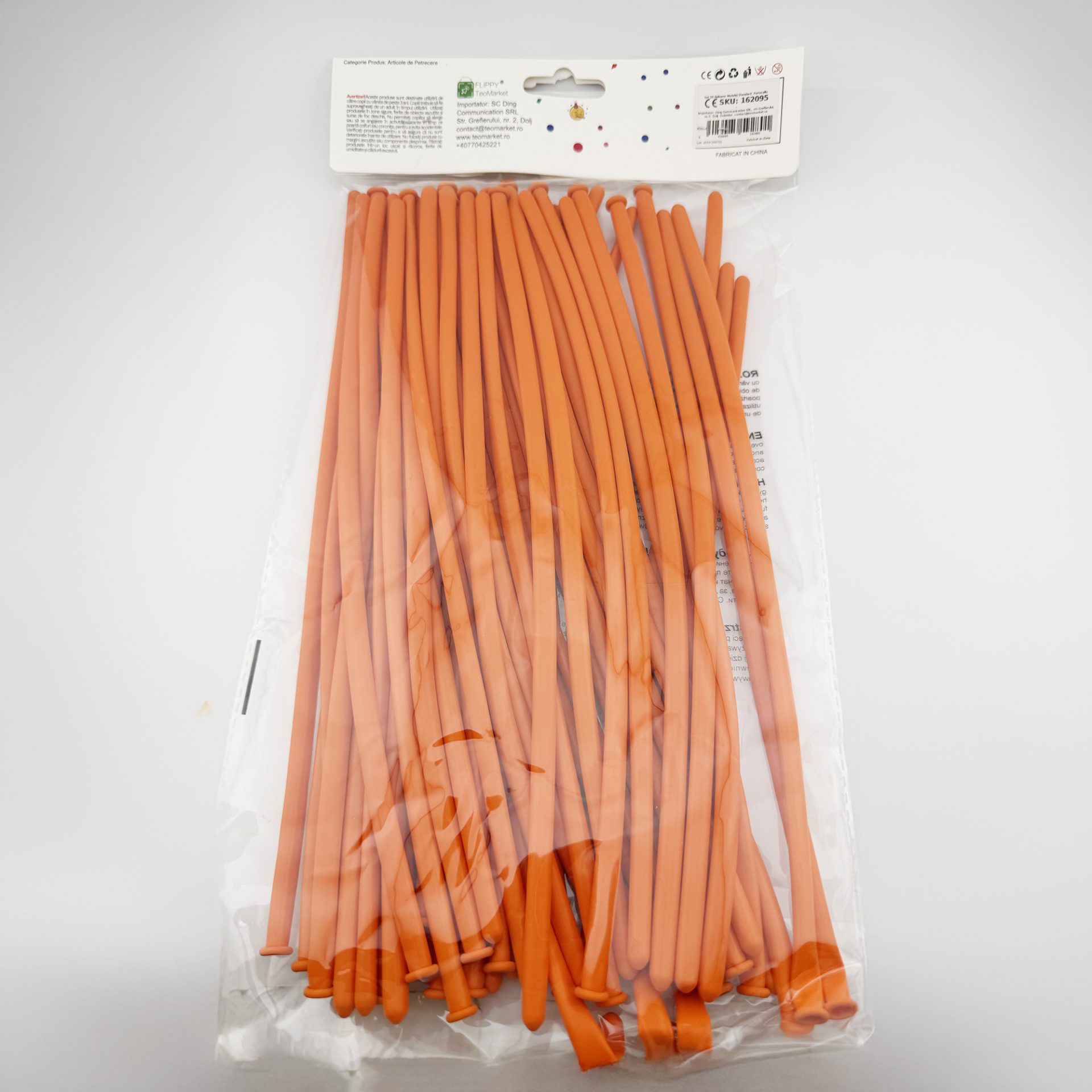 Baloane de Modelaj, Flippy, Set 50 bucati, Model Standard, din Latex, 30 x 1.5 cm, 1.8 g per unitate, pana la 150 cm, Portocaliu