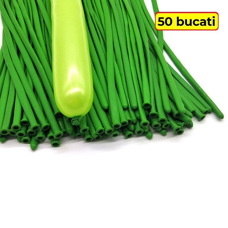 Baloane de Modelaj, Flippy, Set 50 bucati, Model Standard, din Latex, 30 x 1.5 cm, 1.8 g per unitate, pana la 150 cm, Verde deschis