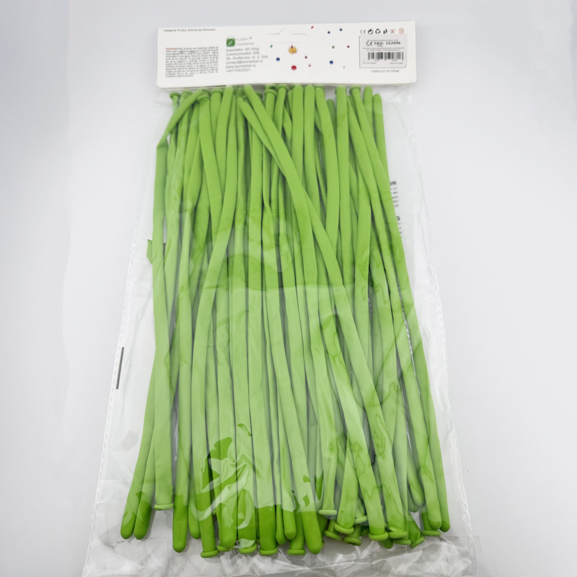 Baloane de Modelaj, Flippy, Set 50 bucati, Model Standard, din Latex, 30 x 1.5 cm, 1.8 g per unitate, pana la 150 cm, Verde deschis