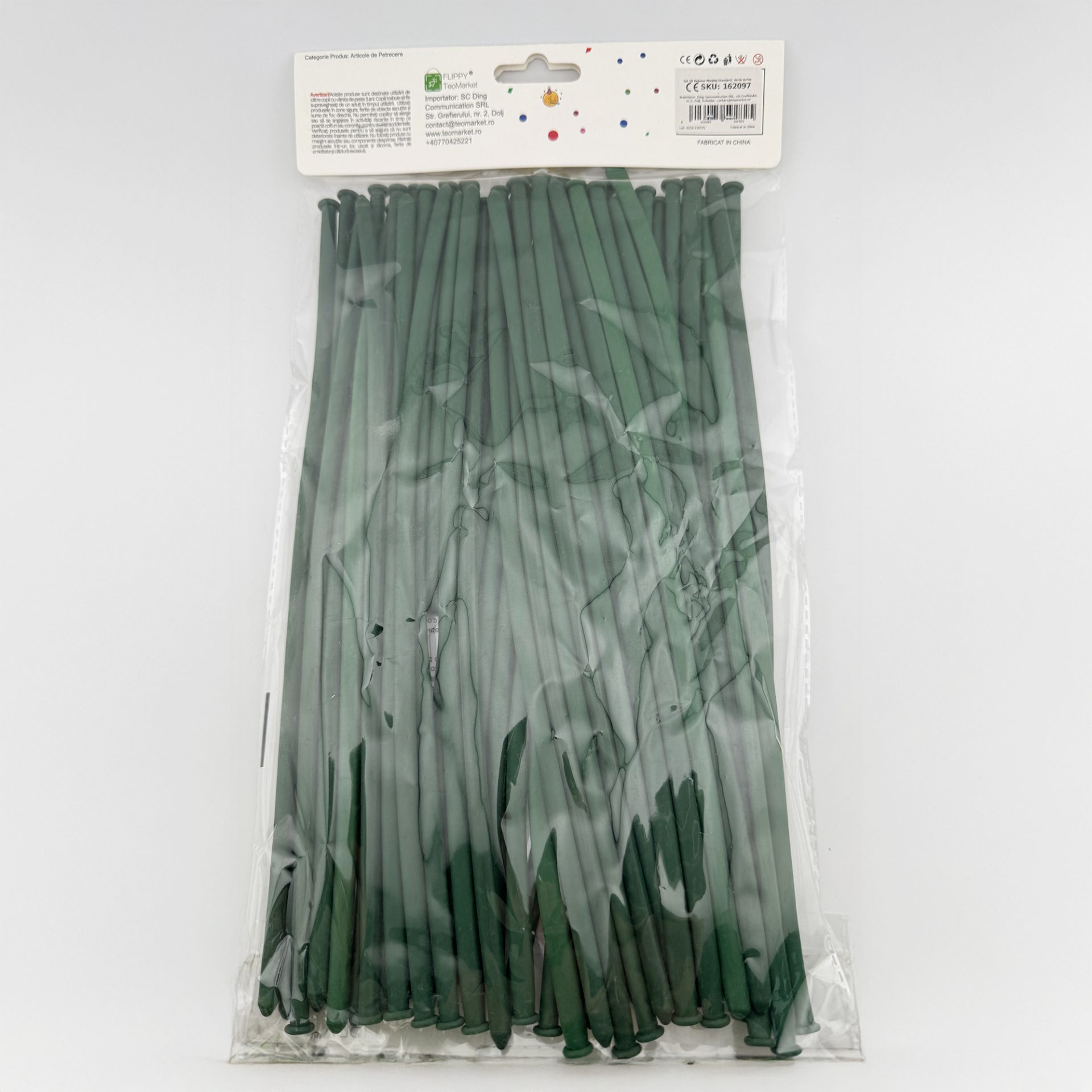 Baloane de Modelaj, Flippy, Set 50 bucati, Model Standard, din Latex, 30 x 1.5 cm, 1.8 g per unitate, pana la 150 cm, Verde