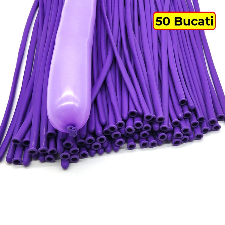 Baloane de Modelaj, Flippy, Set 50 bucati, Model Standard, din Latex, 30 x 1.5 cm, 1.8 g per unitate, pana la 150 cm, Mov