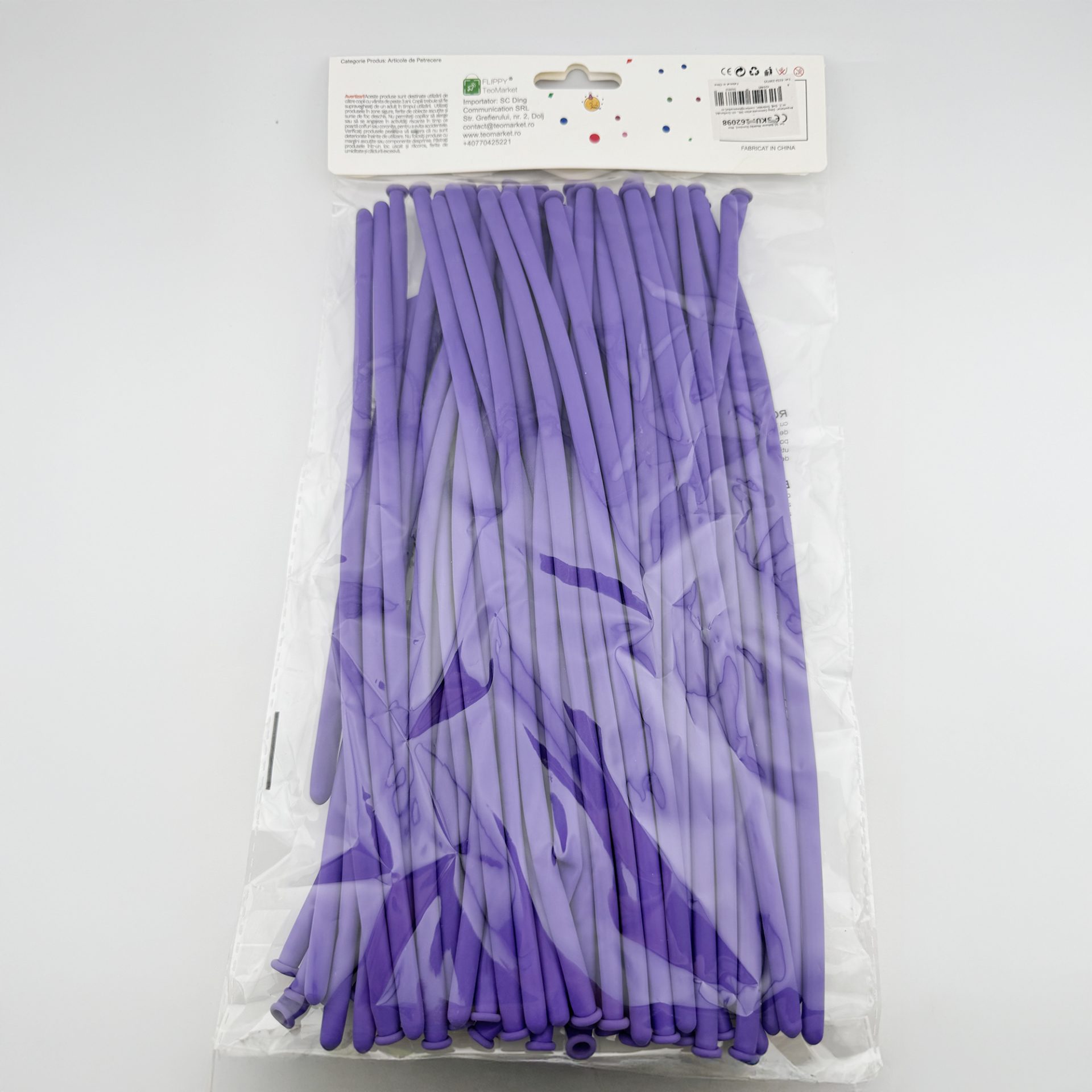 Baloane de Modelaj, Flippy, Set 50 bucati, Model Standard, din Latex, 30 x 1.5 cm, 1.8 g per unitate, pana la 150 cm, Mov