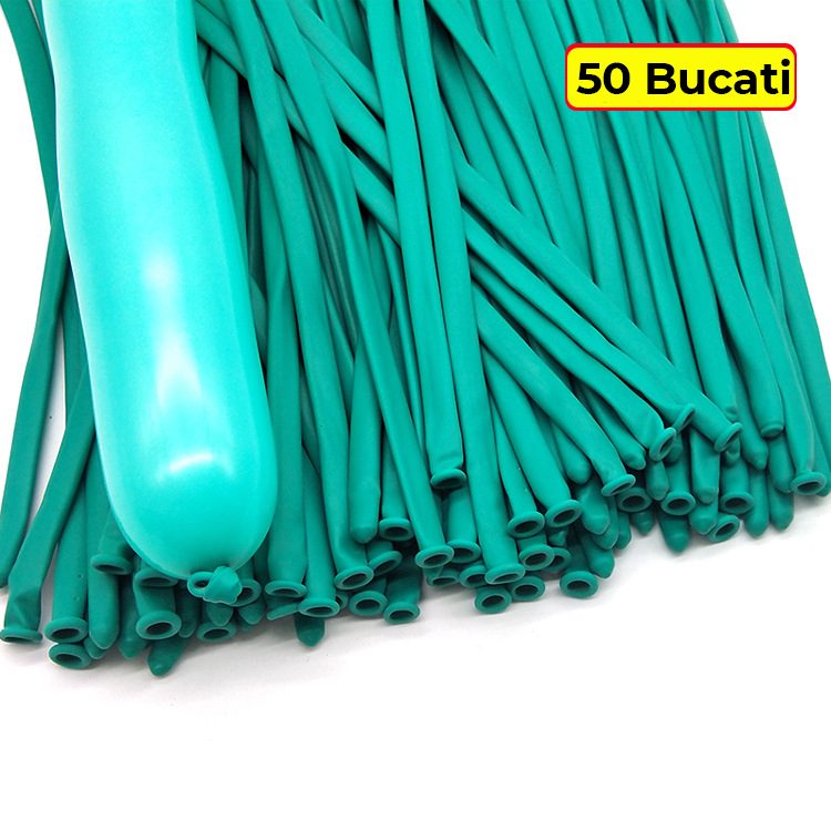 Baloane de Modelaj, Flippy, Set 50 bucati, Model Standard, din Latex, 30 x 1.5 cm, 1.8 g per unitate, pana la 150 cm, Albastru Tiffany
