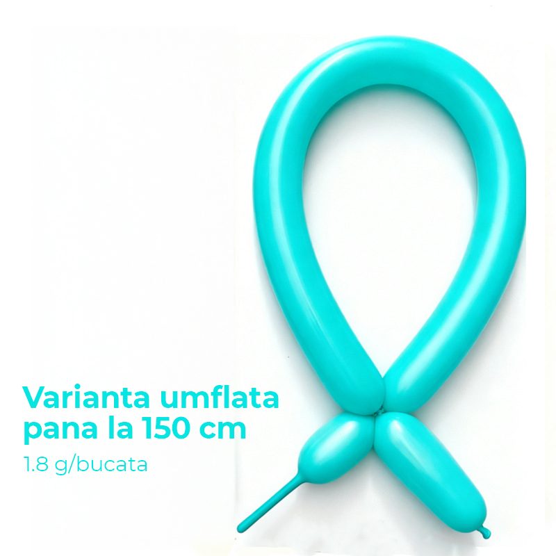 Baloane de Modelaj, Flippy, Set 50 bucati, Model Standard, din Latex, 30 x 1.5 cm, 1.8 g per unitate, pana la 150 cm, Albastru Tiffany