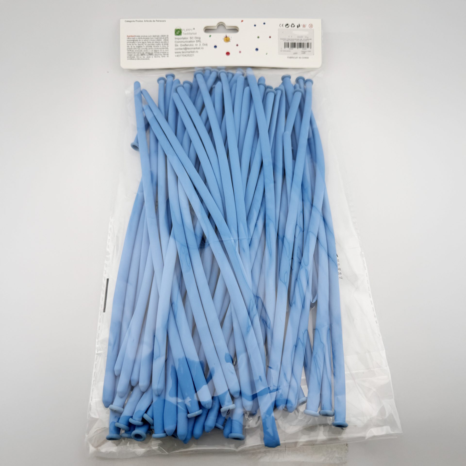 Baloane de Modelaj, Flippy, Set 50 bucati, Model Standard, din Latex, 30 x 1.5 cm, 1.8 g per unitate, pana la 150 cm, Albastru deschis