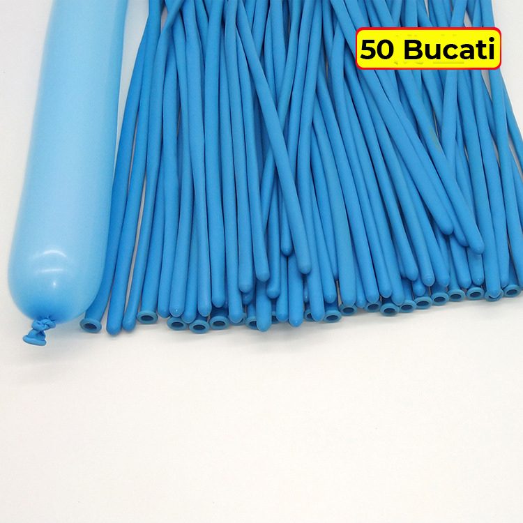 Baloane de Modelaj, Flippy, Set 50 bucati, Model Standard, din Latex, 30 x 1.5 cm, 1.8 g per unitate, pana la 150 cm, Albastru deschis