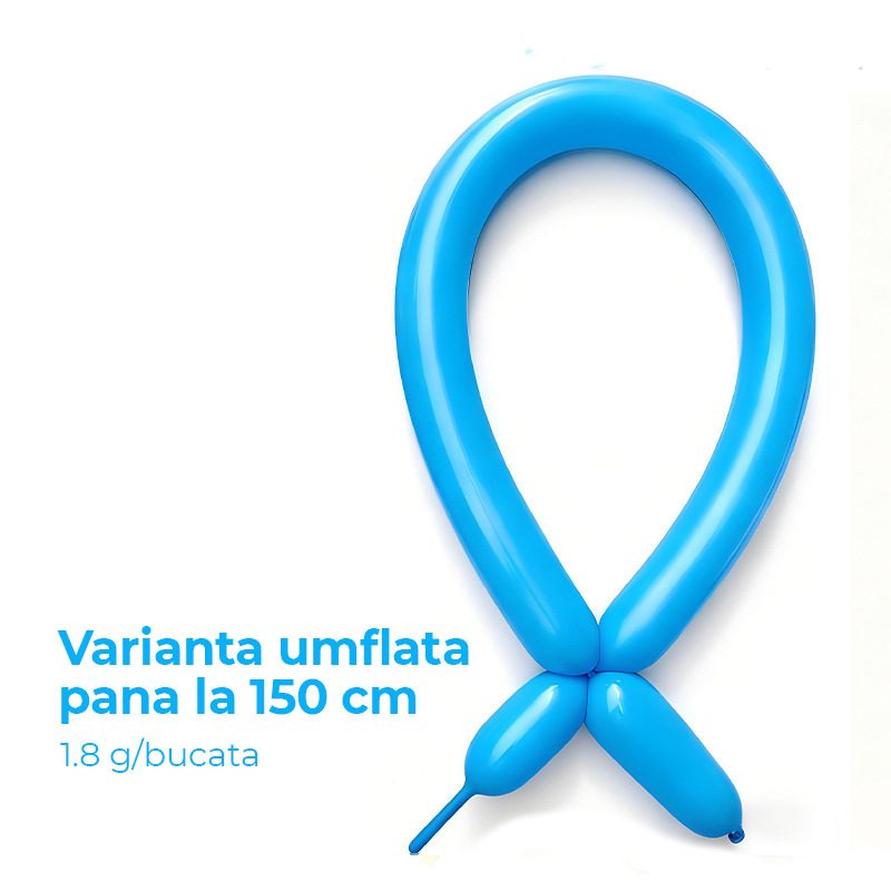 Baloane de Modelaj, Flippy, Set 50 bucati, Model Standard, din Latex, 30 x 1.5 cm, 1.8 g per unitate, pana la 150 cm, Albastru deschis