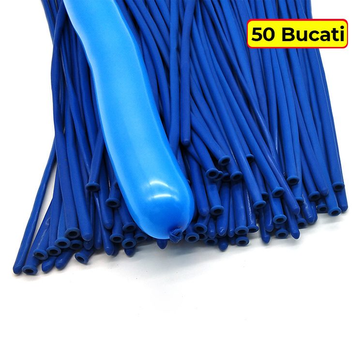 Baloane de Modelaj, Flippy, Set 50 bucati, Model Standard, din Latex, 30 x 1.5 cm, 1.8 g per unitate, pana la 150 cm, Albastru