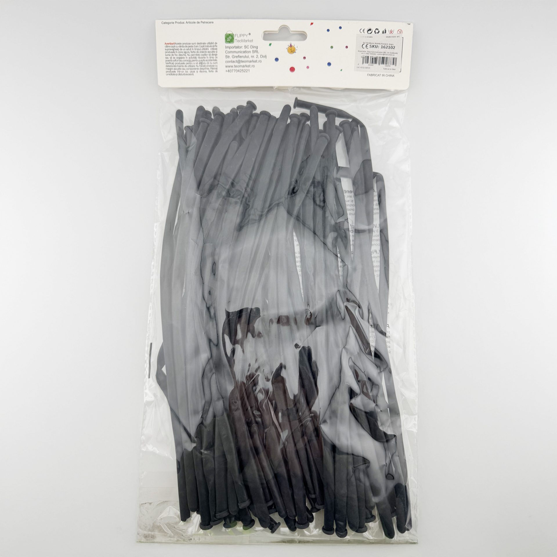 Baloane de Modelaj, Flippy, Set 50 bucati, Model Standard, din Latex, 30 x 1.5 cm, 1.8 g per unitate, pana la 150 cm, Negru