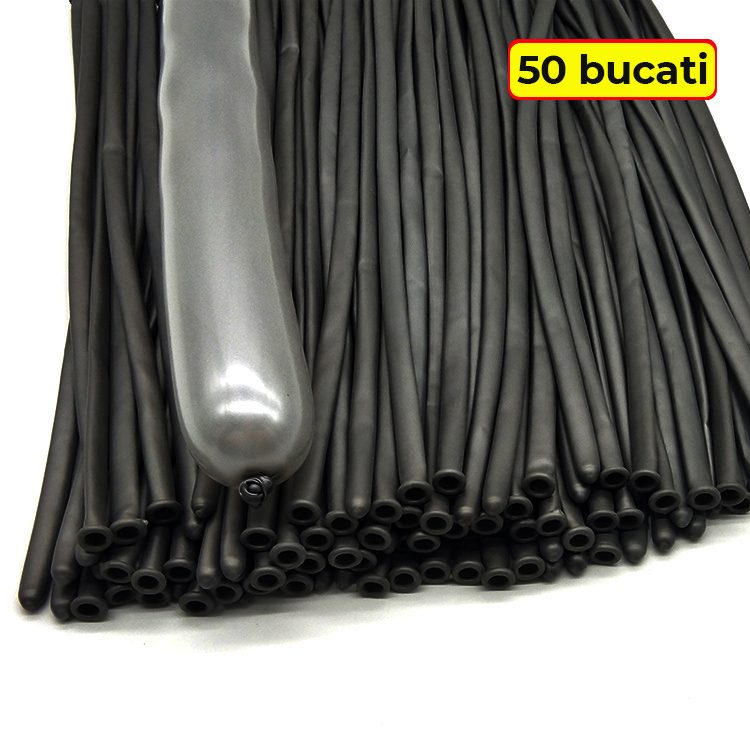 Baloane de Modelaj, Flippy, Set 50 bucati, Model Standard, din Latex, 30 x 1.5 cm, 1.8 g per unitate, pana la 150 cm, Negru