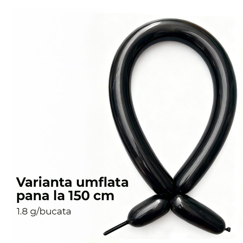 Baloane de Modelaj, Flippy, Set 50 bucati, Model Standard, din Latex, 30 x 1.5 cm, 1.8 g per unitate, pana la 150 cm, Negru
