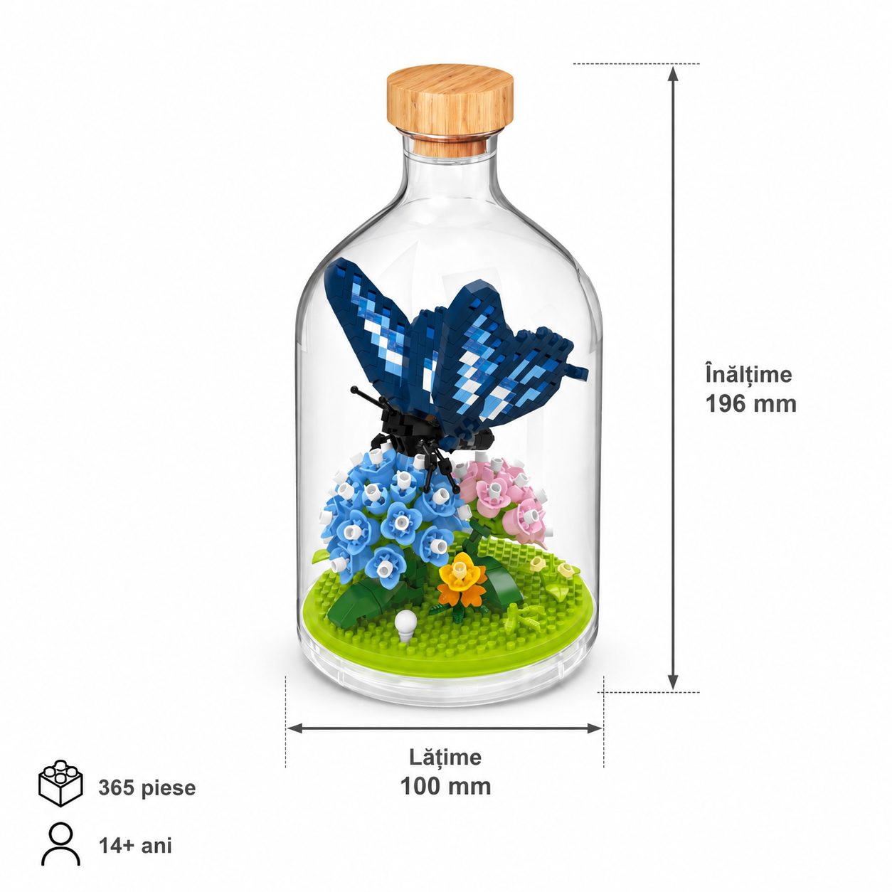Set de Construit in Sticla, , 365 Piese, din Plastic, +14 Ani, 10 x 19.6 cm, Model Fluture Albastru, Flori Multicolore 4