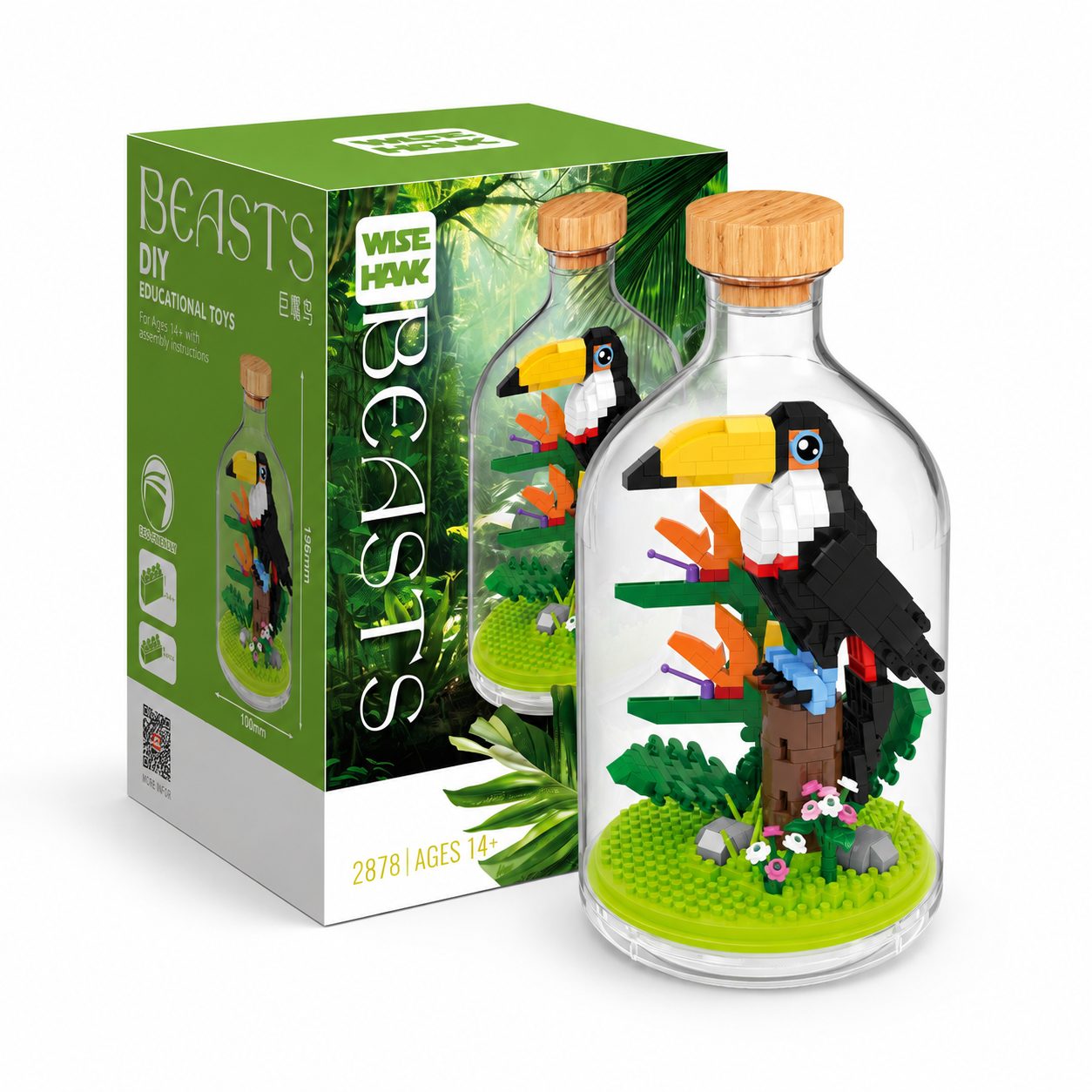 Set de Construit in Sticla, , 593 Piese, din Plastic, +14 Ani, 10 x 19.6 cm, Model Pasare, Multicolor 3