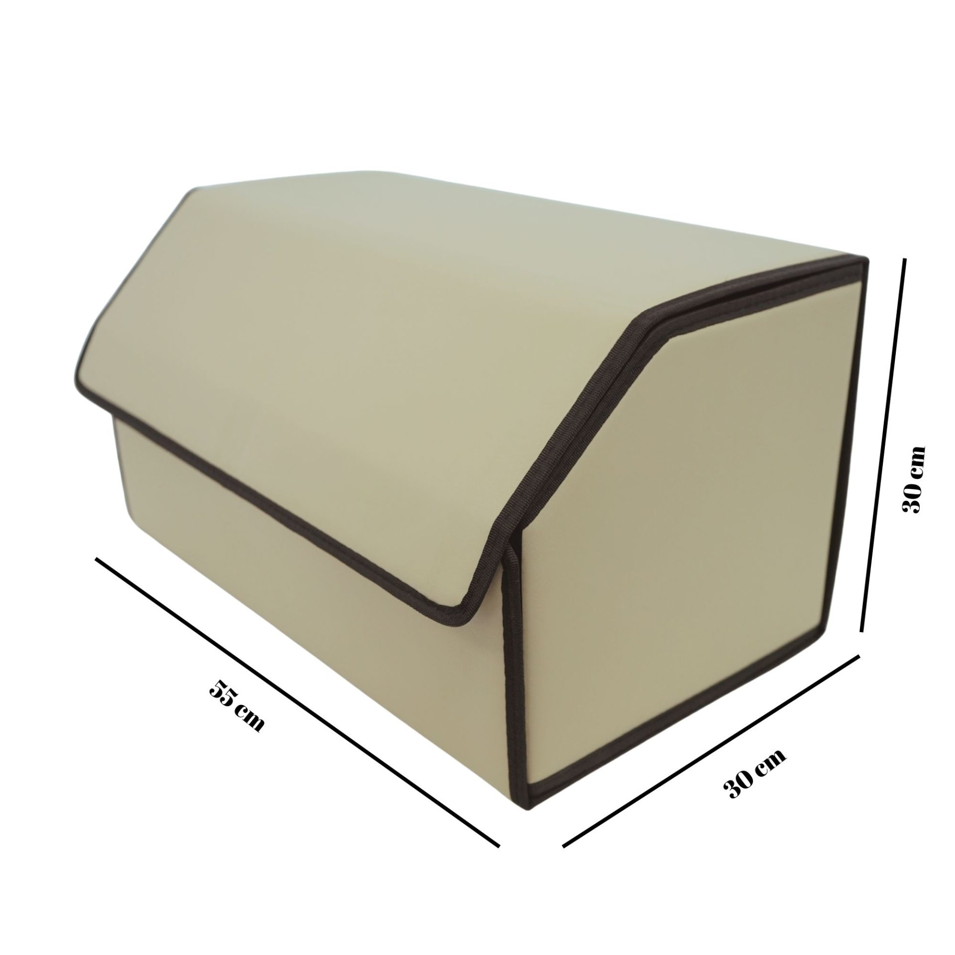 Cutie de Depozitare Auto, Flippy, Organizator Premium Portbagaj, Geanta Multifunctionala  din Piele Ecologica, 2 Compartimente Depozitare, Pliabil  si Rezistent la Uzura, Bej, 55 x 30 x 30cm